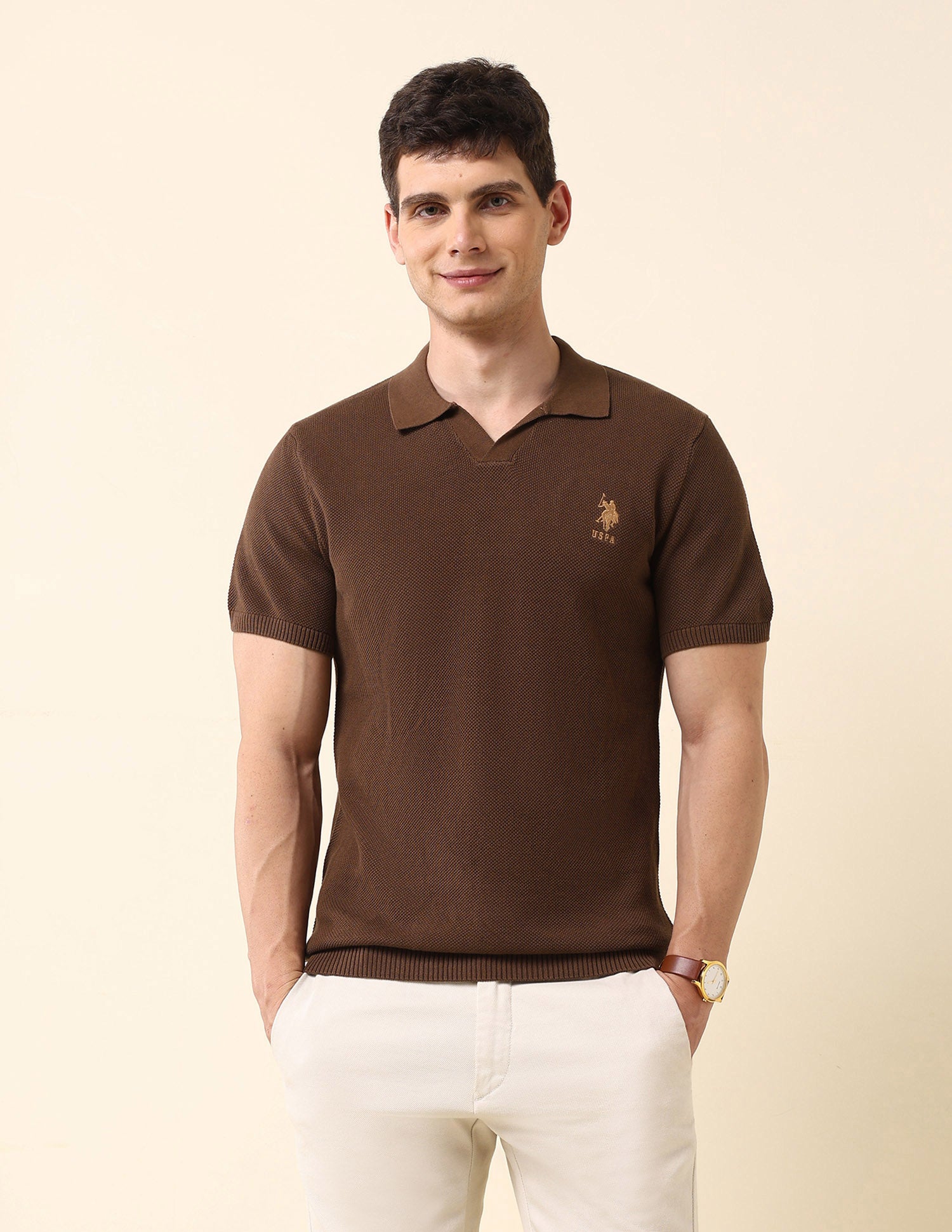 Slim Fit Monochrome Polo Shirt Brown - U.S. Polo Assn. India | Large