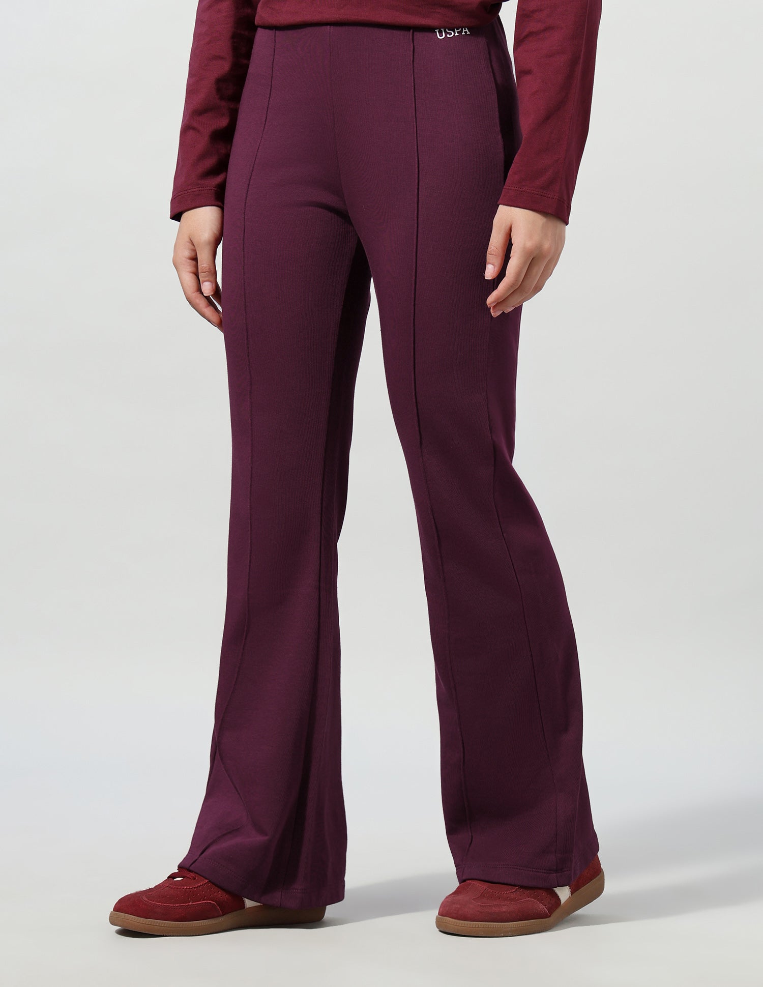 High Rise Flared Fit Trousers Wine - U.S. Polo Assn. India | Large
