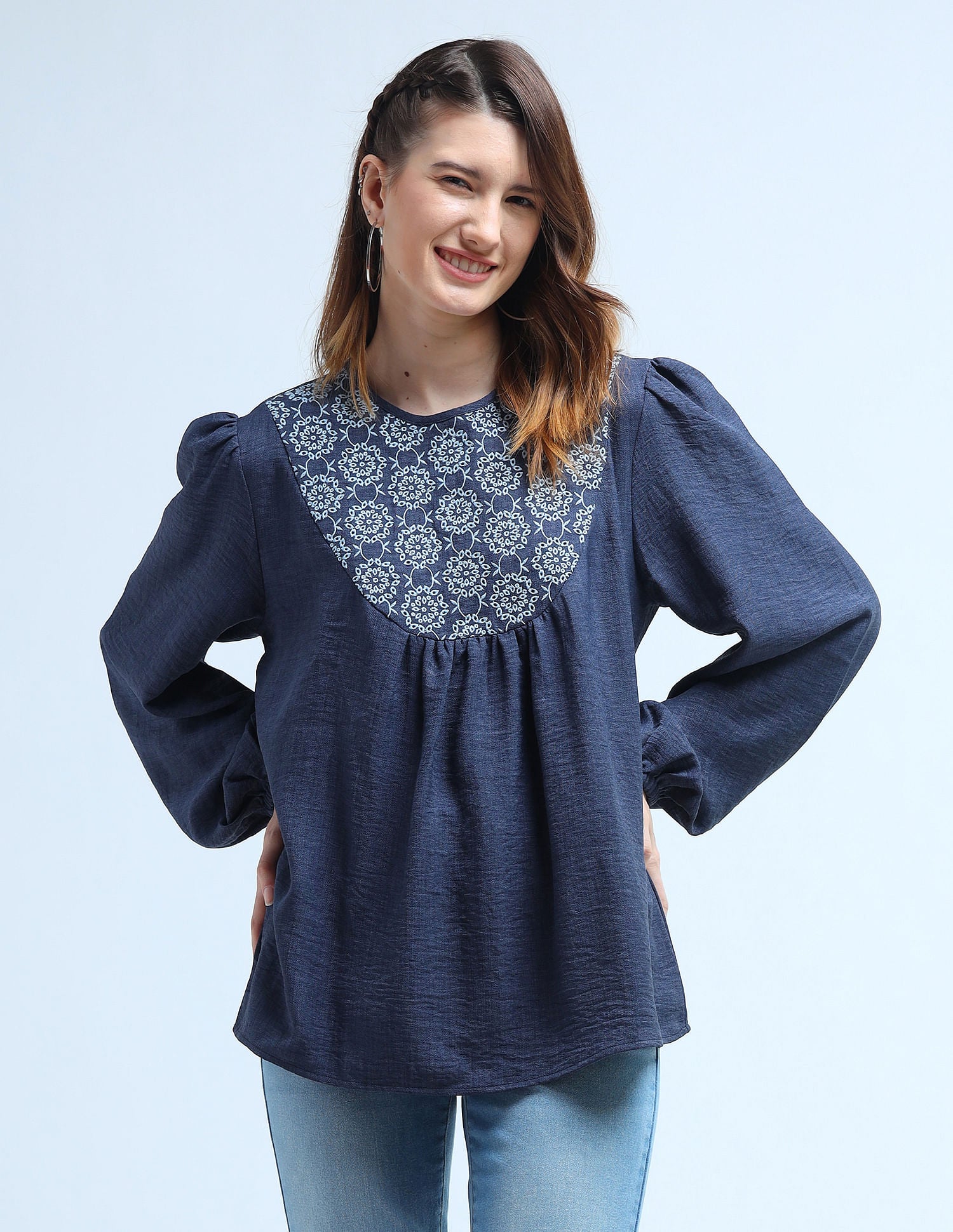 Loose Fit Yoke Embroidered Top