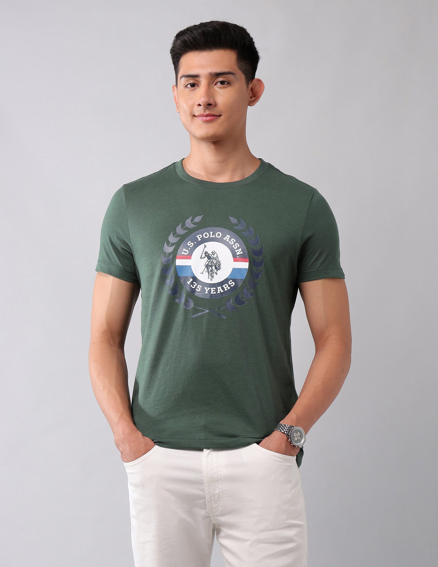 Pure Cotton Brand Printed T-Shirt Olive - U.S. Polo Assn. India | Large