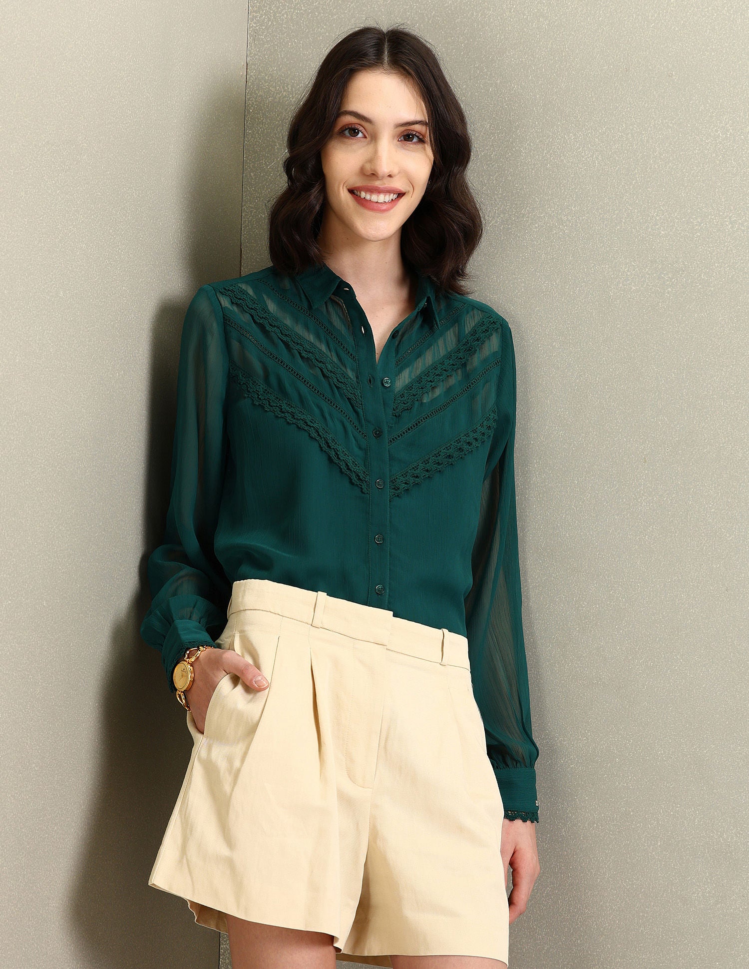 Lace Detail Chiffon Shirt