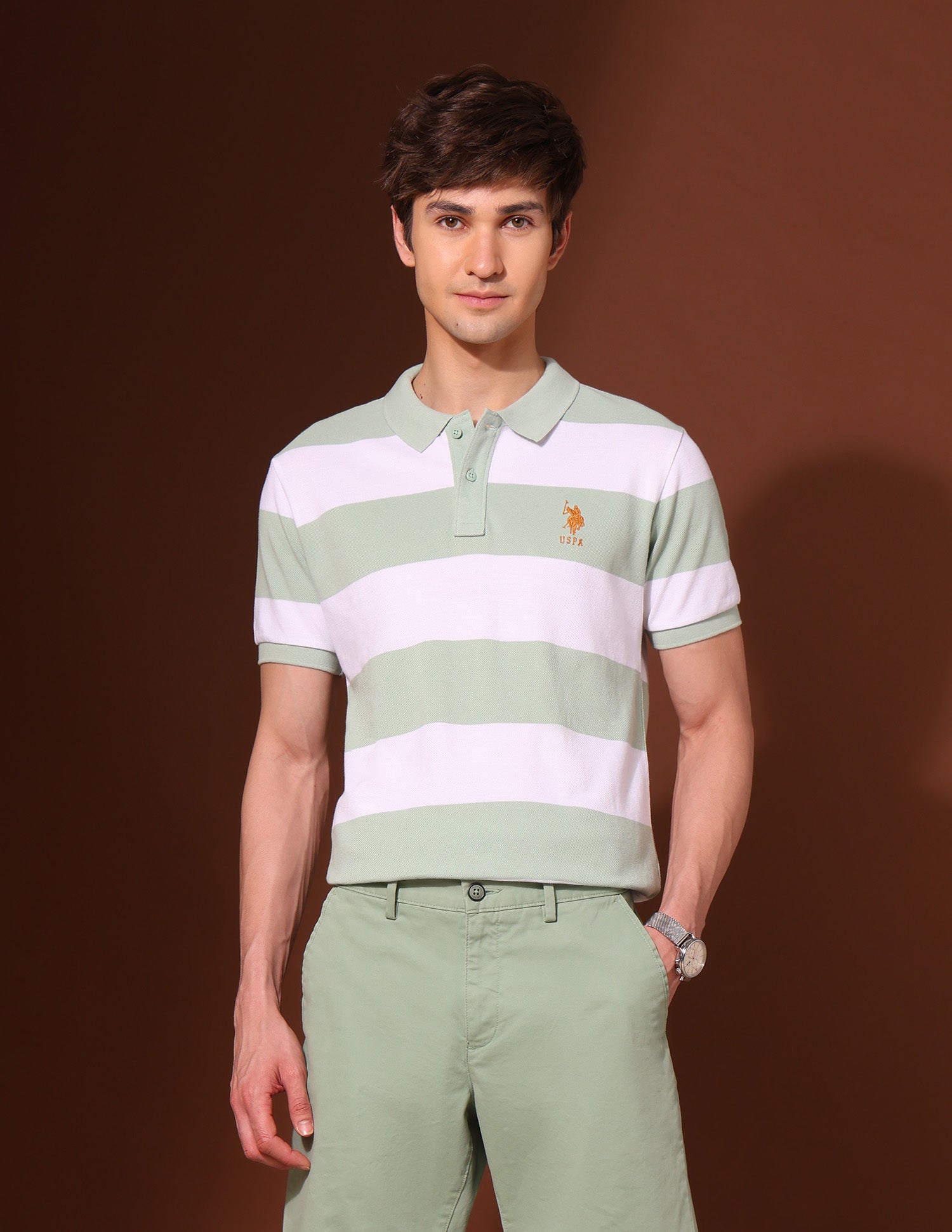 Pure Cotton Work And Wander Polo Shirt Green - U.S. Polo Assn. India | Large