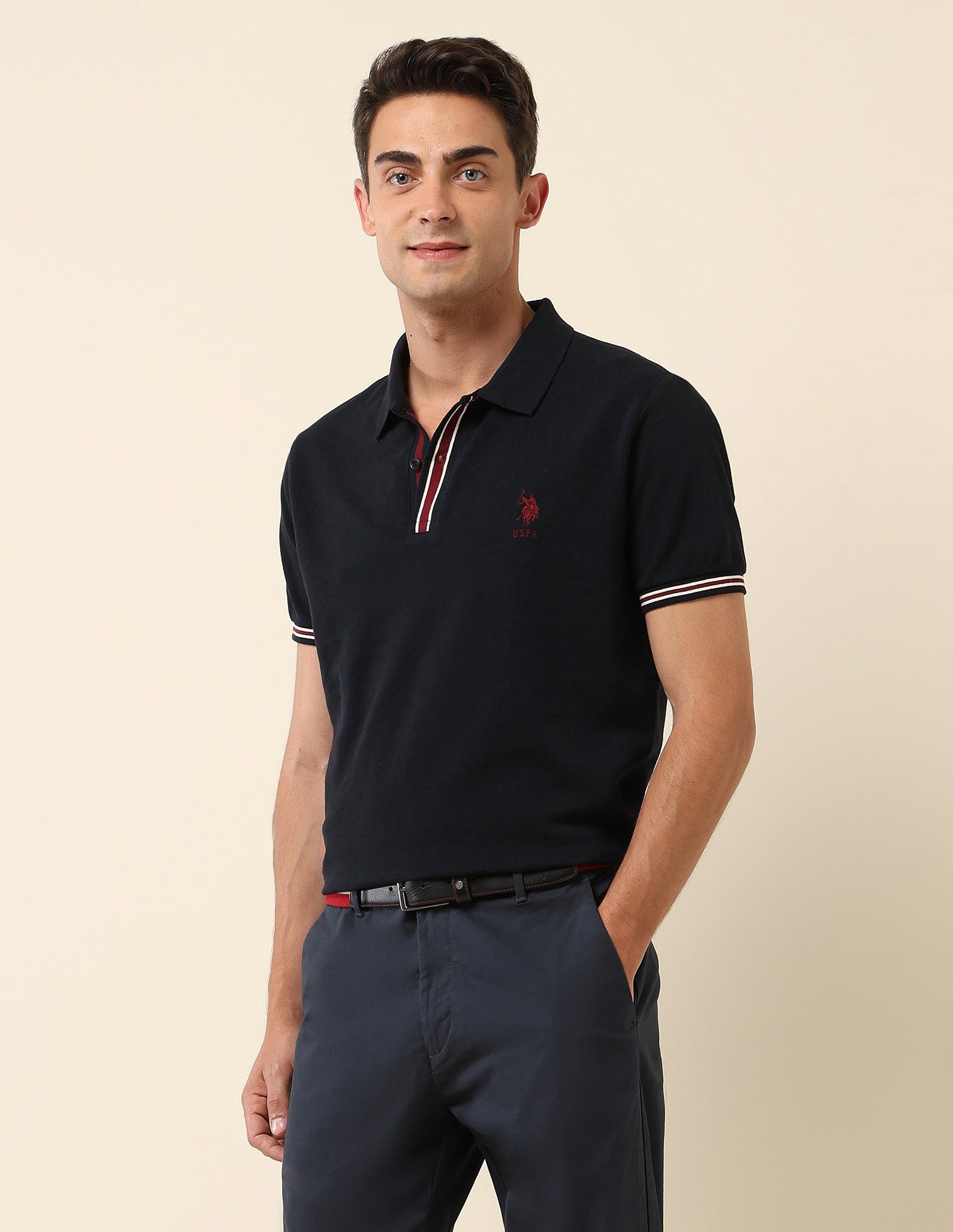 Solid Slim Fit Polo Shirt Navy - U.S. Polo Assn. India | Large