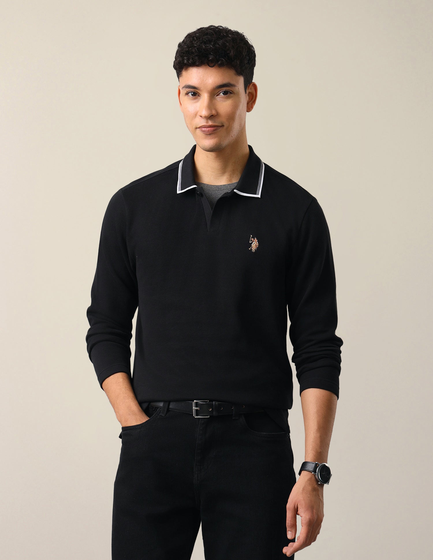 Solid Slim Fit Polo Shirt Black - U.S. Polo Assn. India | Large