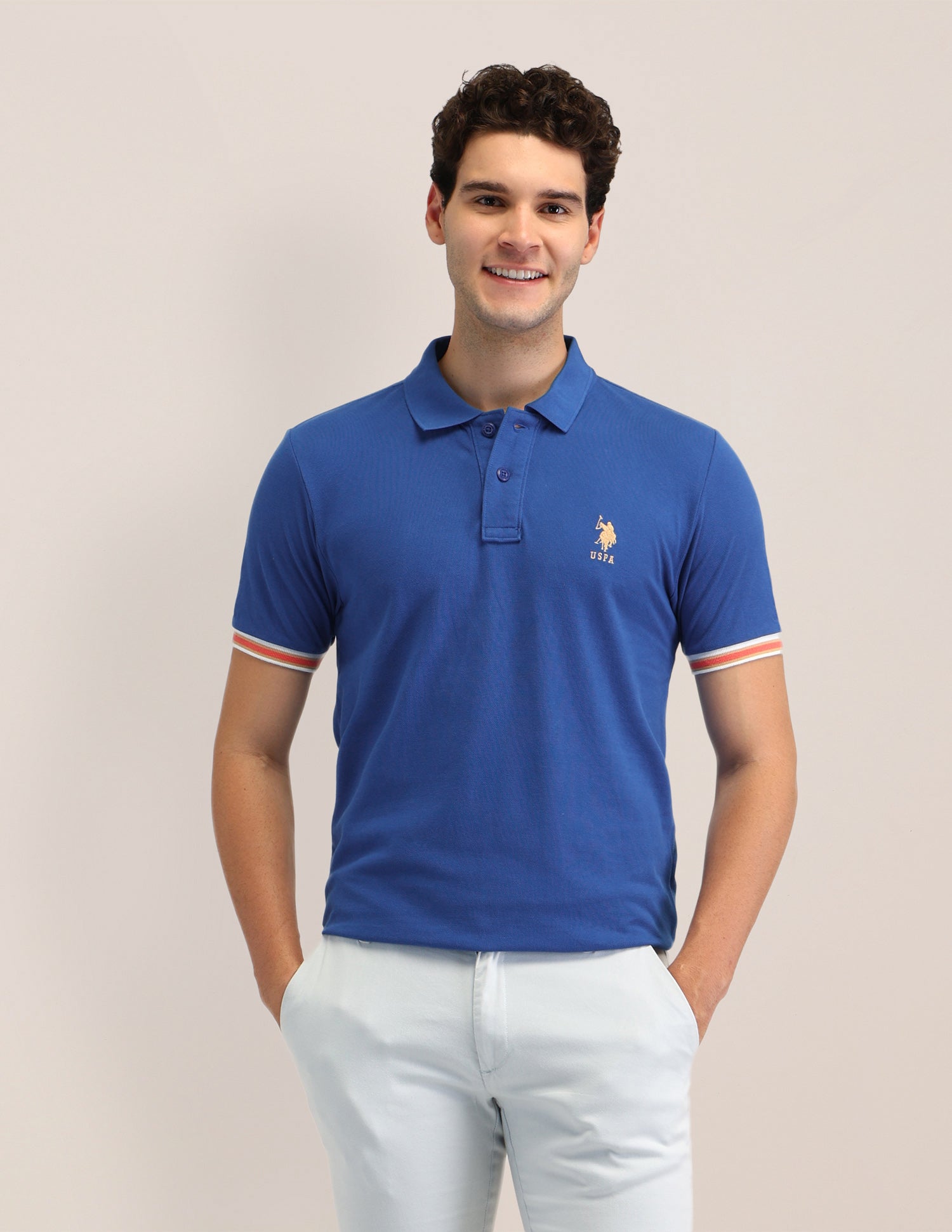 Solid Slim Fit Polo Shirt Blue - U.S. Polo Assn. India | Large