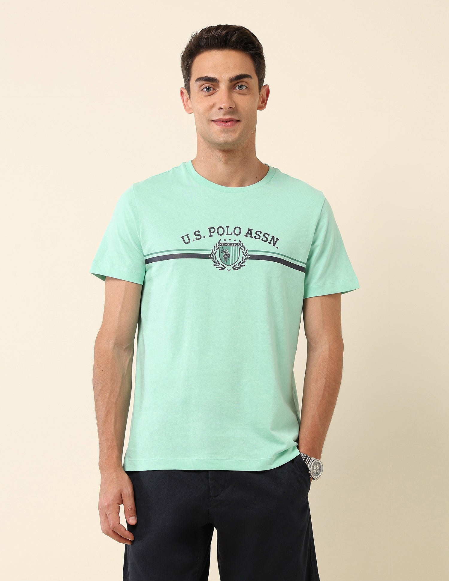 Slim Fit Brand Printed T-Shirt Aqua - U.S. Polo Assn. India | Large