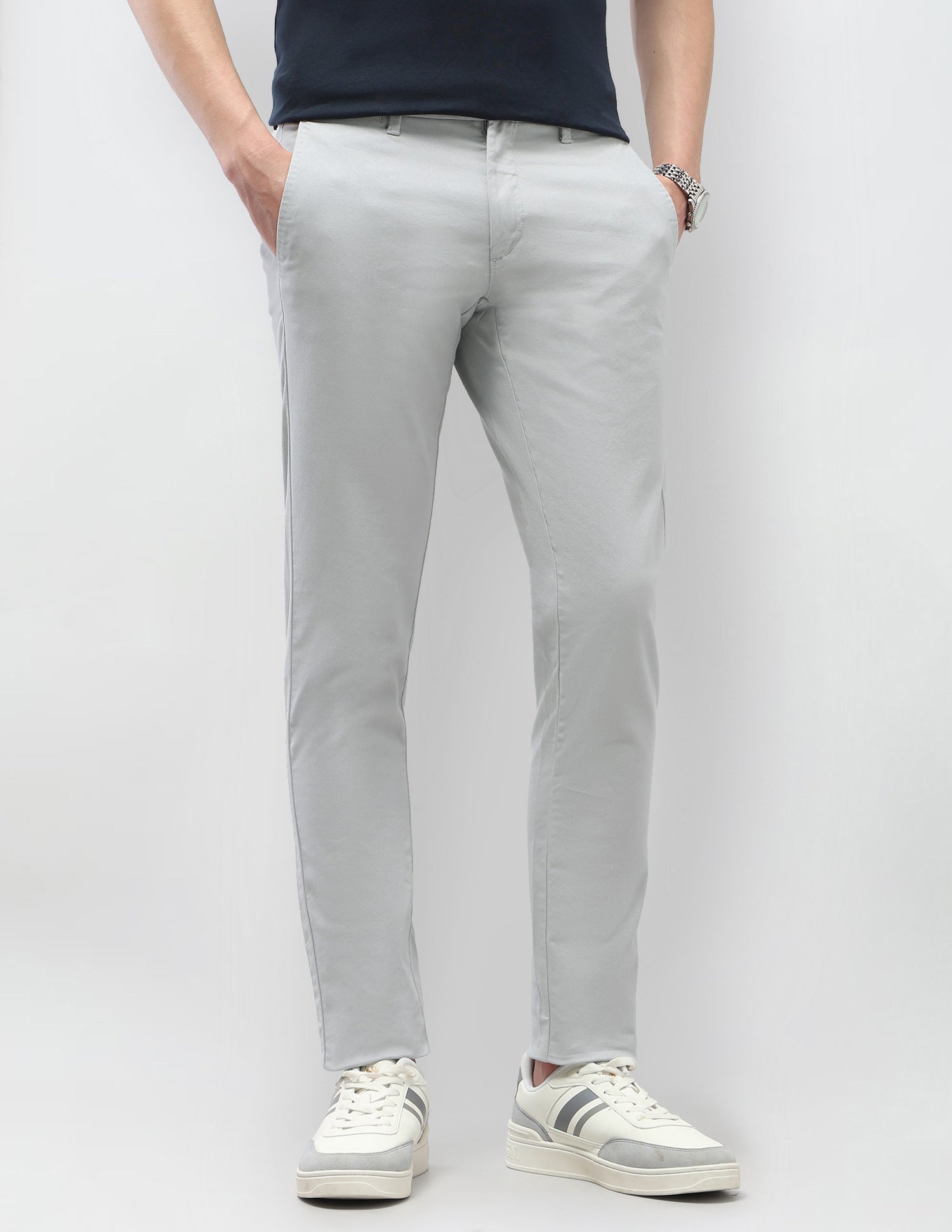 Austin Slim Fit Satin Trousers Light Grey - U.S. Polo Assn. India | Large