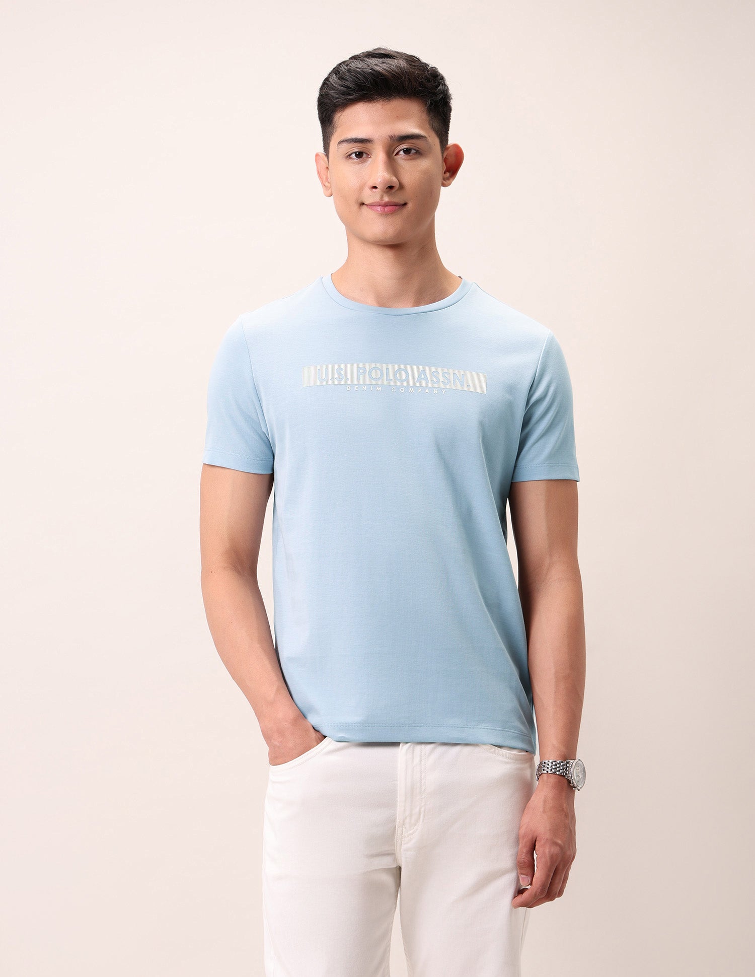 Brand Printed Outdoor T-Shirt Light Blue - U.S. Polo Assn. India | Large
