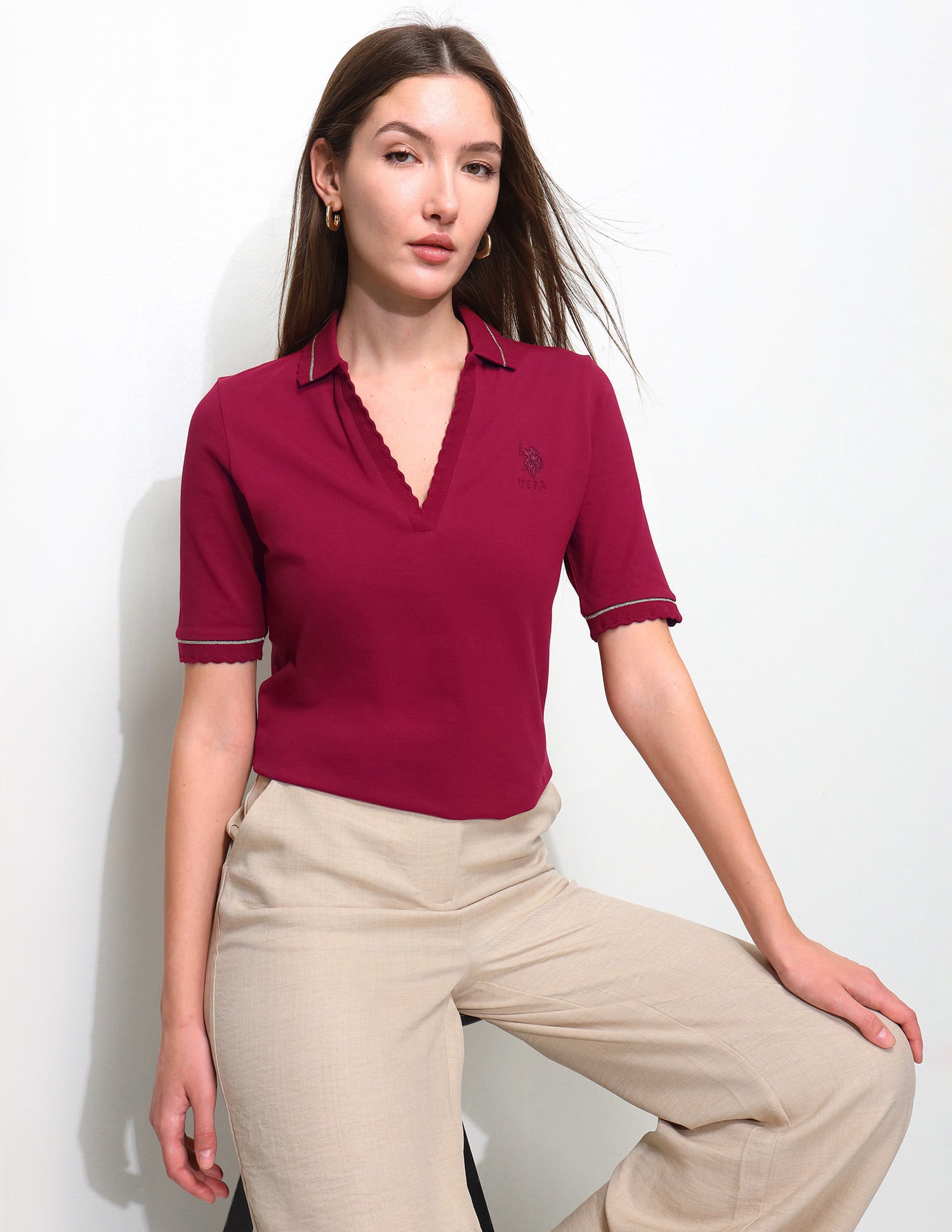 Solid Regular Fit Polo Shirt Dark Red - U.S. Polo Assn. India | Large