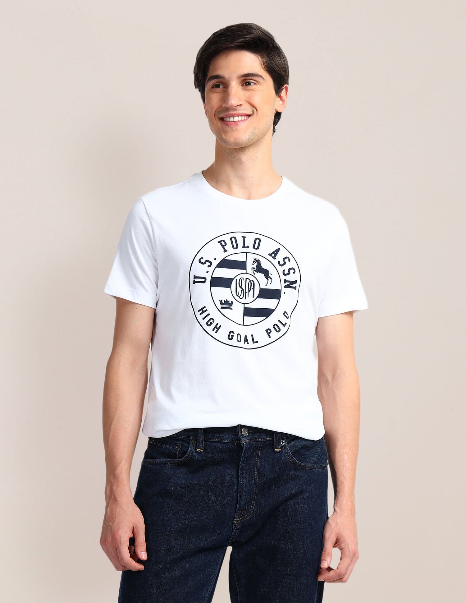 Brand Print Slim Fit T-Shirt White - U.S. Polo Assn. India | Large