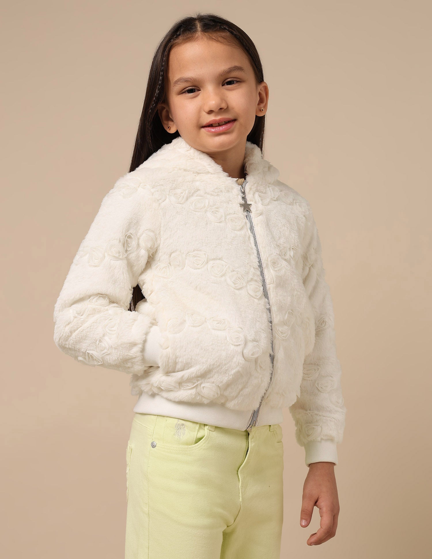 Girls Applique Roses Hooded Jacket
