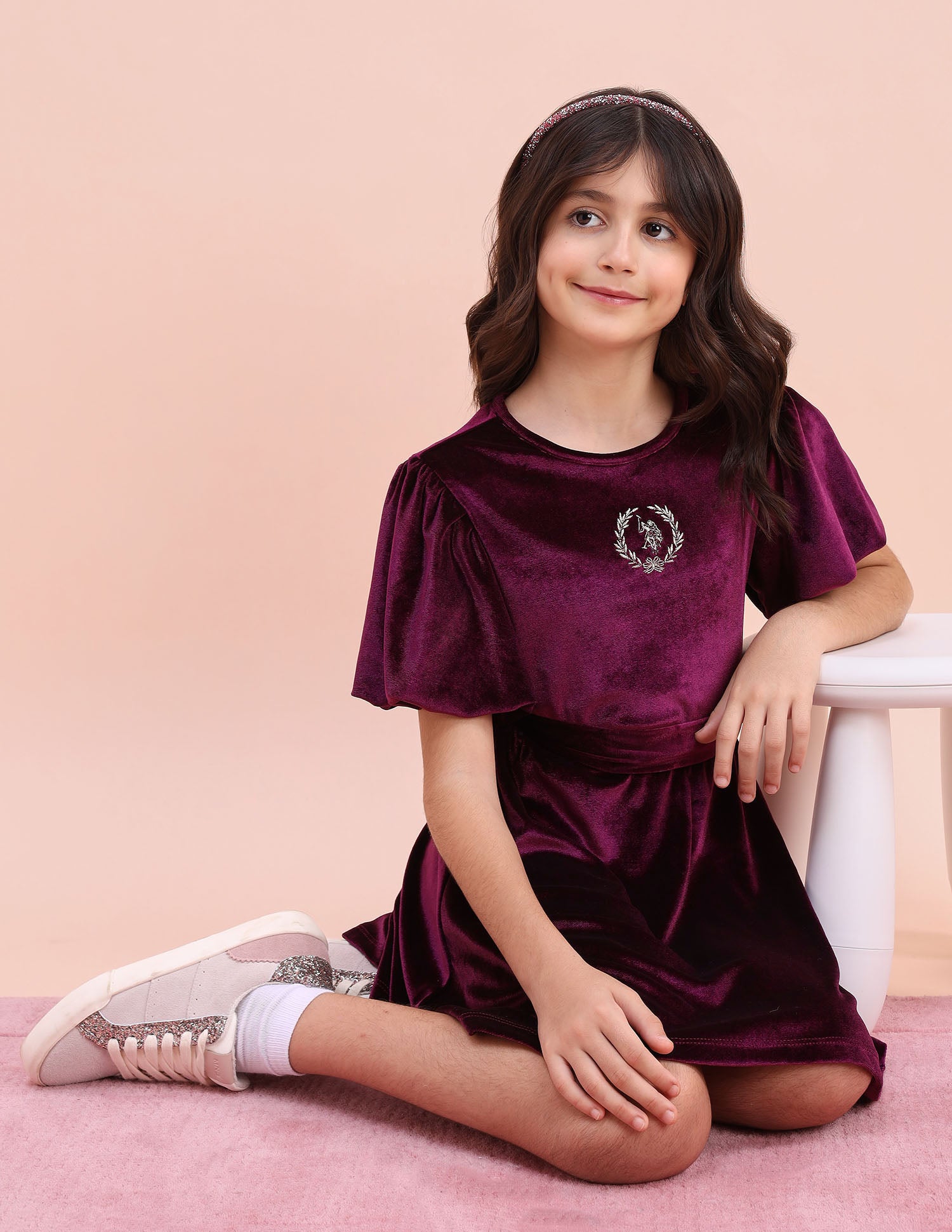 Girls Solid Fit & Flare Dress Maroon - U.S. POLO ASSN. | Large