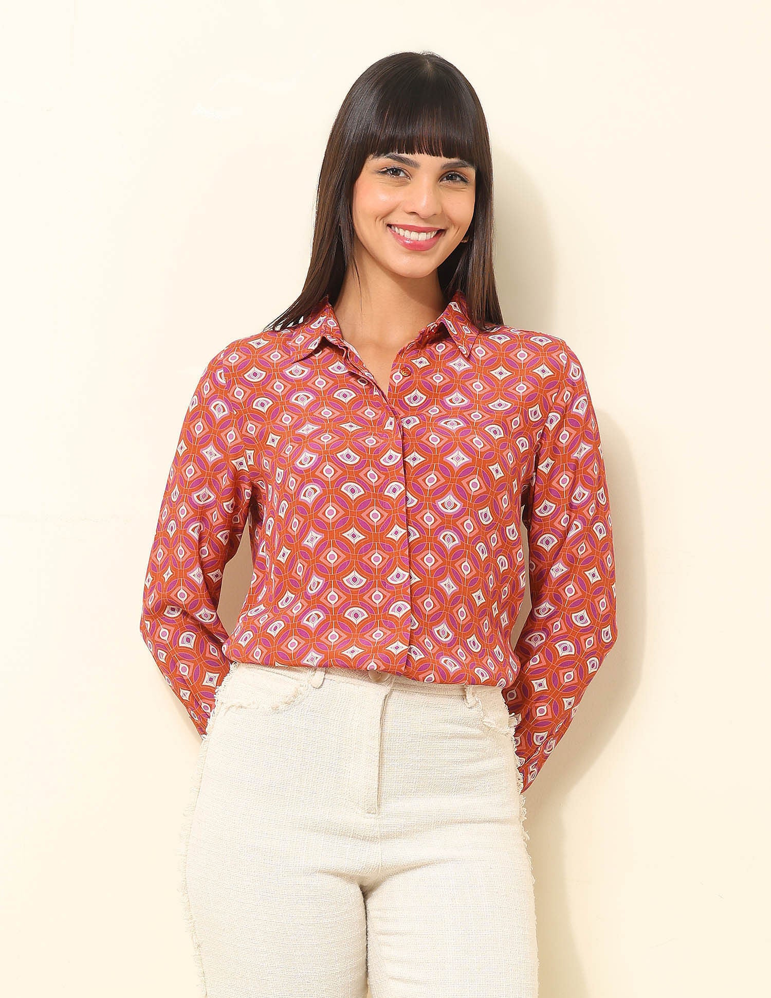 Concealed Placket Geometric Printed Shirt Multi - U.S. Polo Assn. India | Large
