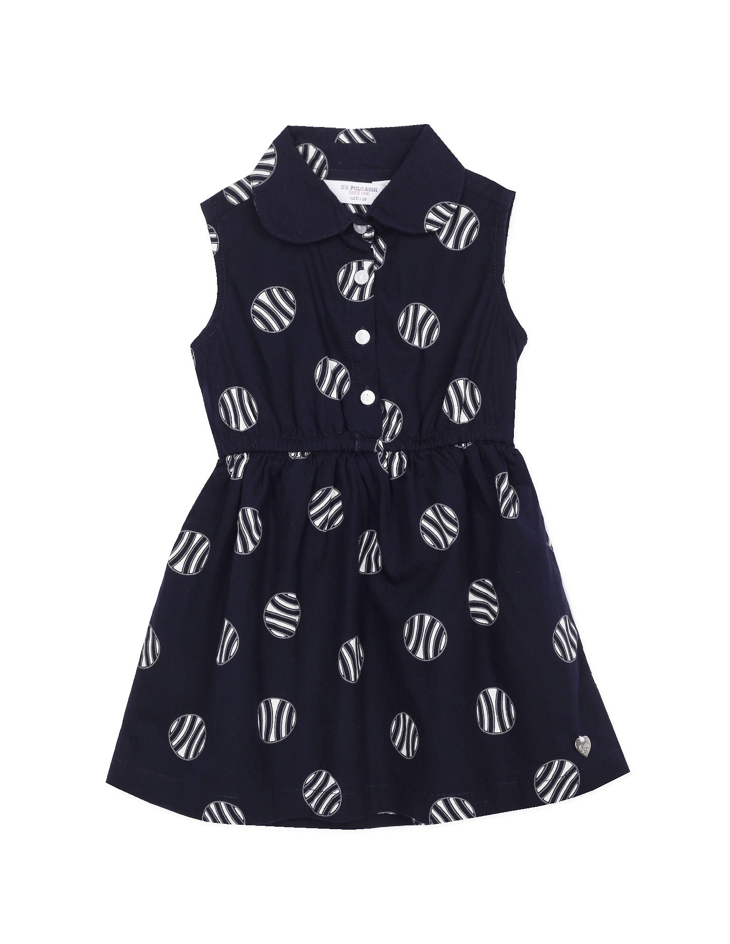 Girls Navy Shirt Collar Printed Fit And Flare Dress Navy - U.S. POLO ASSN. | Large