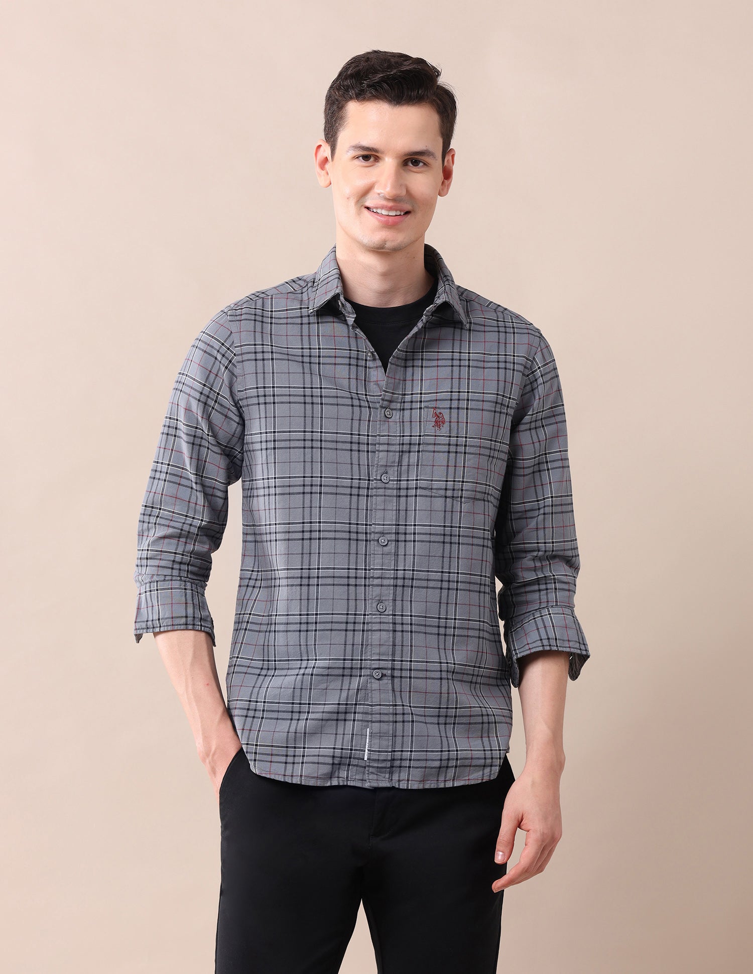 Grid Tattersall Checked Tailored Fit Oxford Shirt