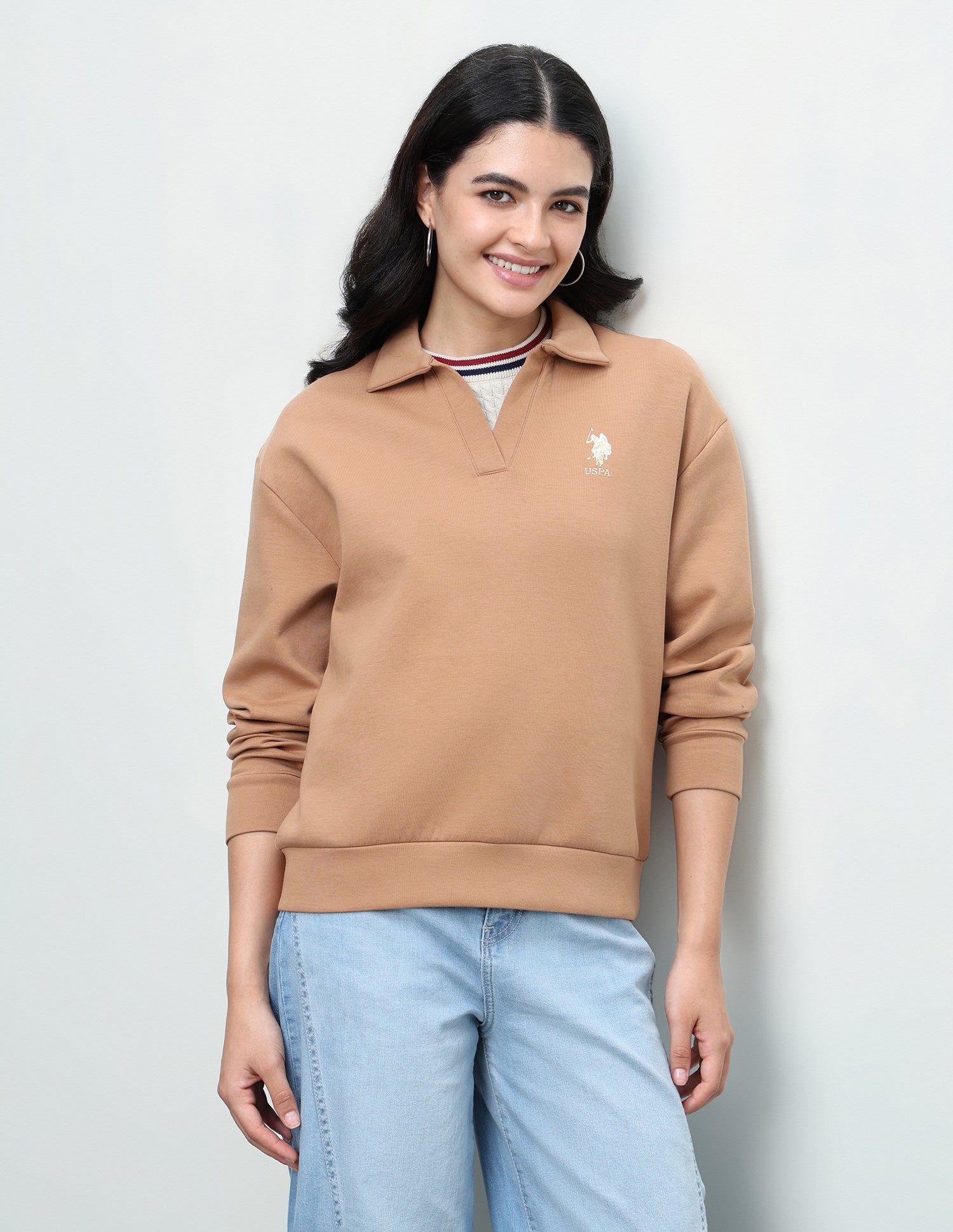 Solid Relaxed Fit Sweatshirt Brown - U.S. Polo Assn. India | Large