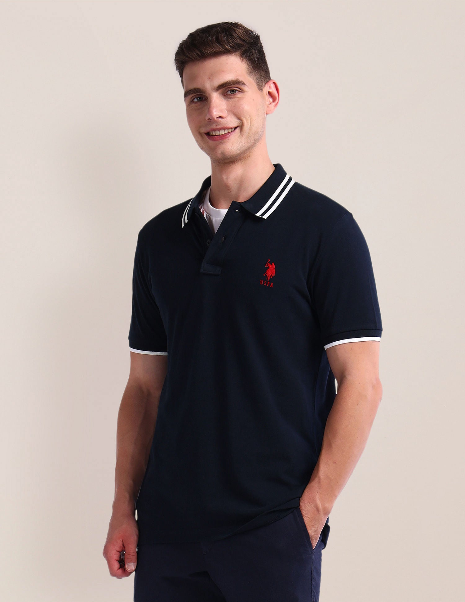 Solid Slim Fit Polo Shirt Navy - U.S. Polo Assn. India | Large