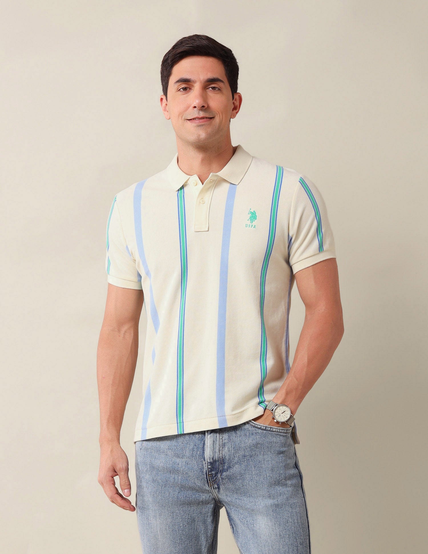 Vertical Striped Slim Fit Polo Shirt