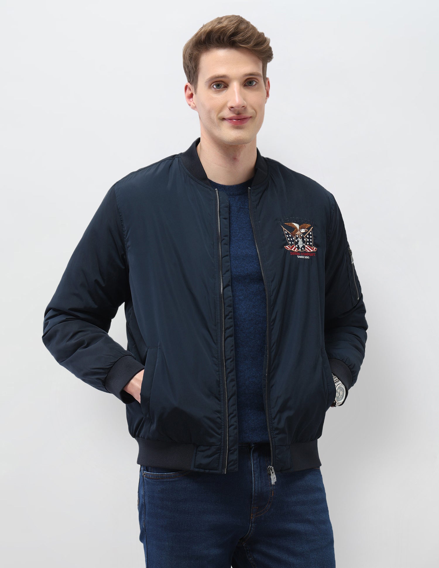 Solid Regular Fit Bomber Jacket