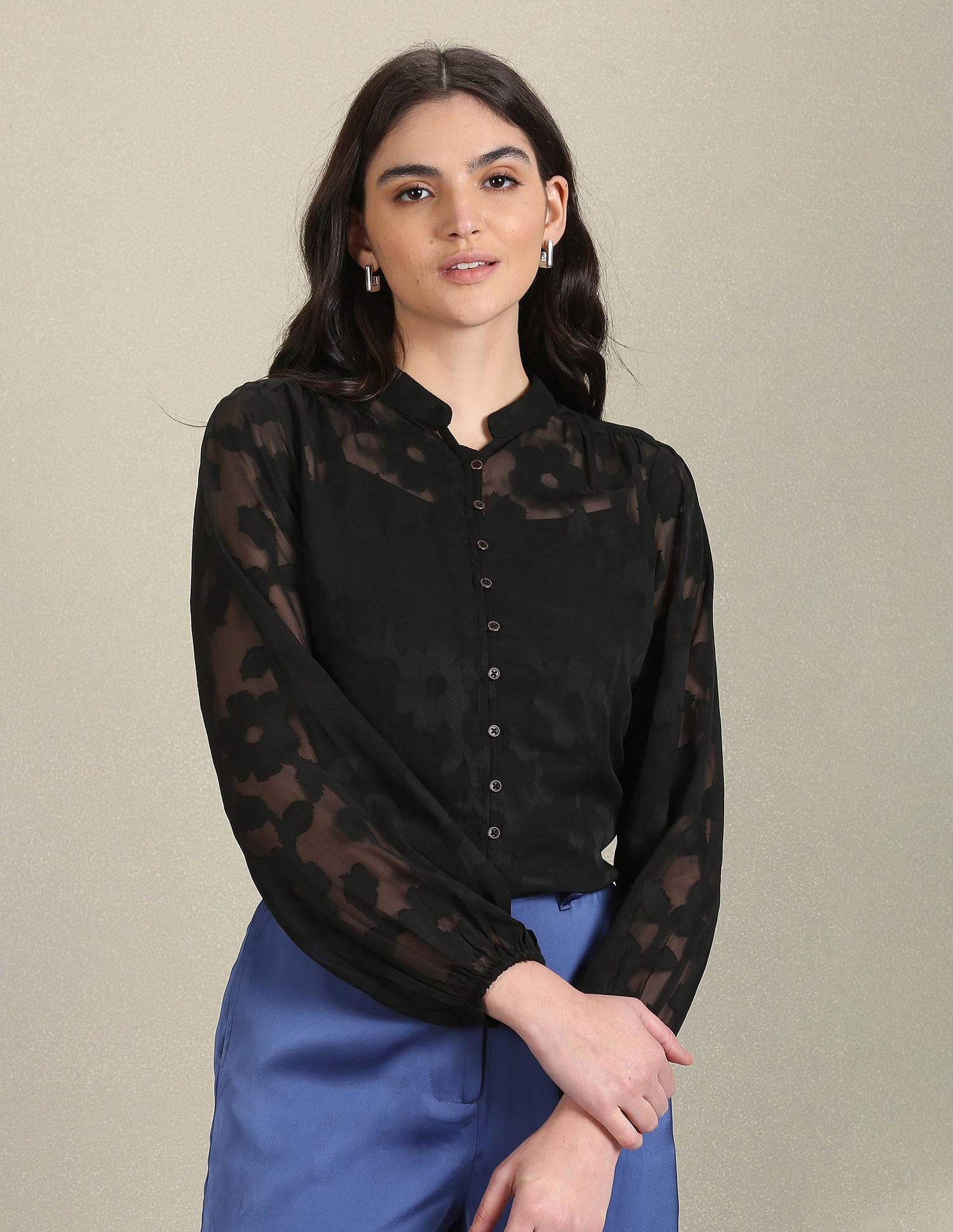 Mandarin Collar Lace Shirt