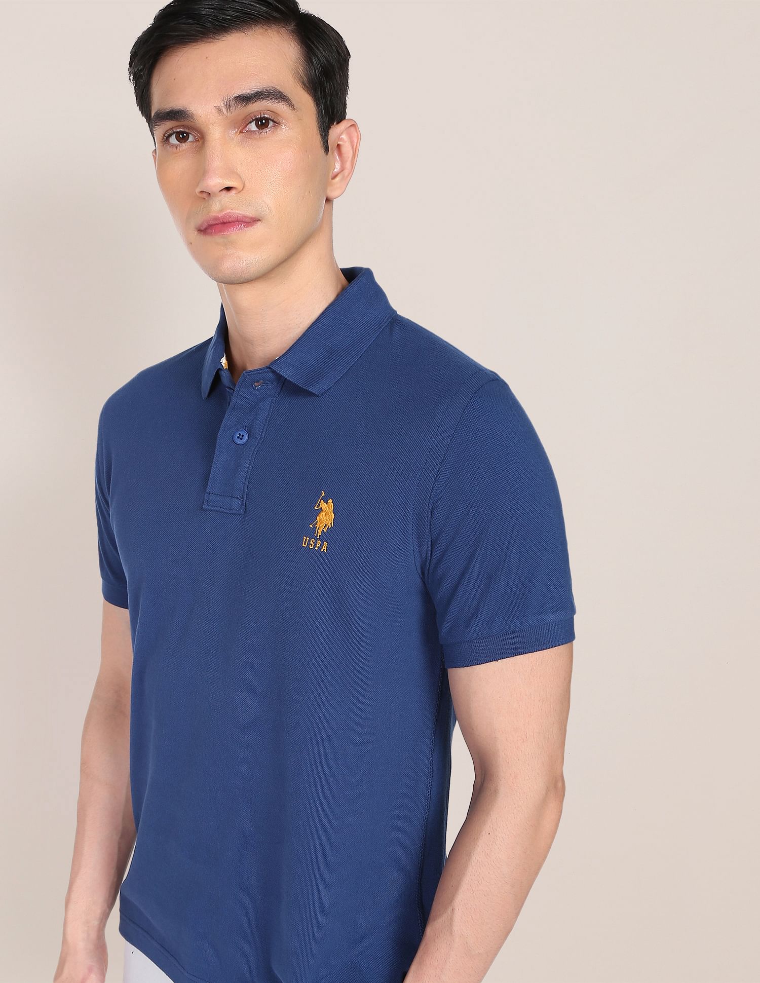 Solid Pique Knit Polo Shirt Dark Blue - U.S. POLO ASSN. | Large