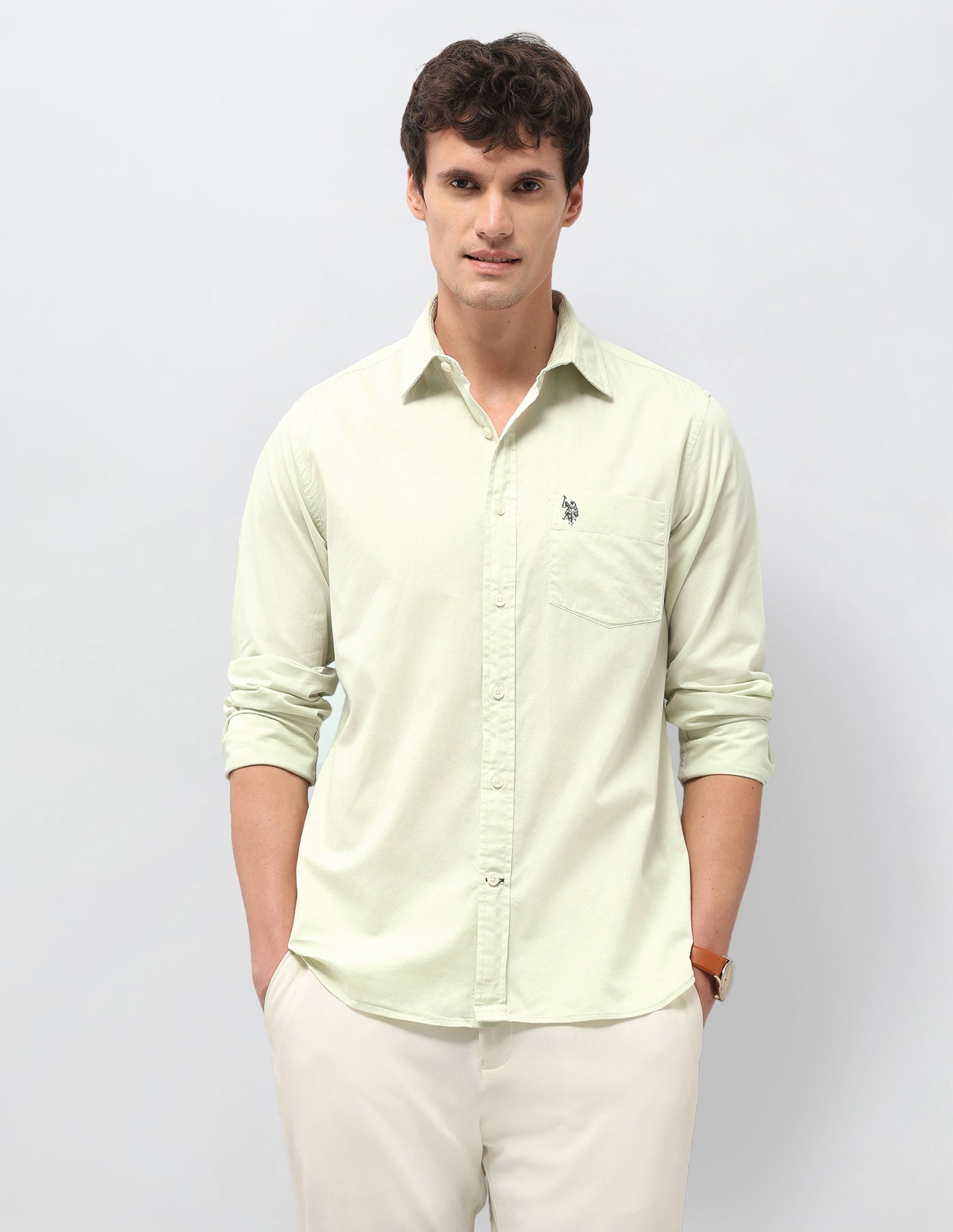 Solid Tailored Fit Shirt Green - U.S. Polo Assn. India | Large