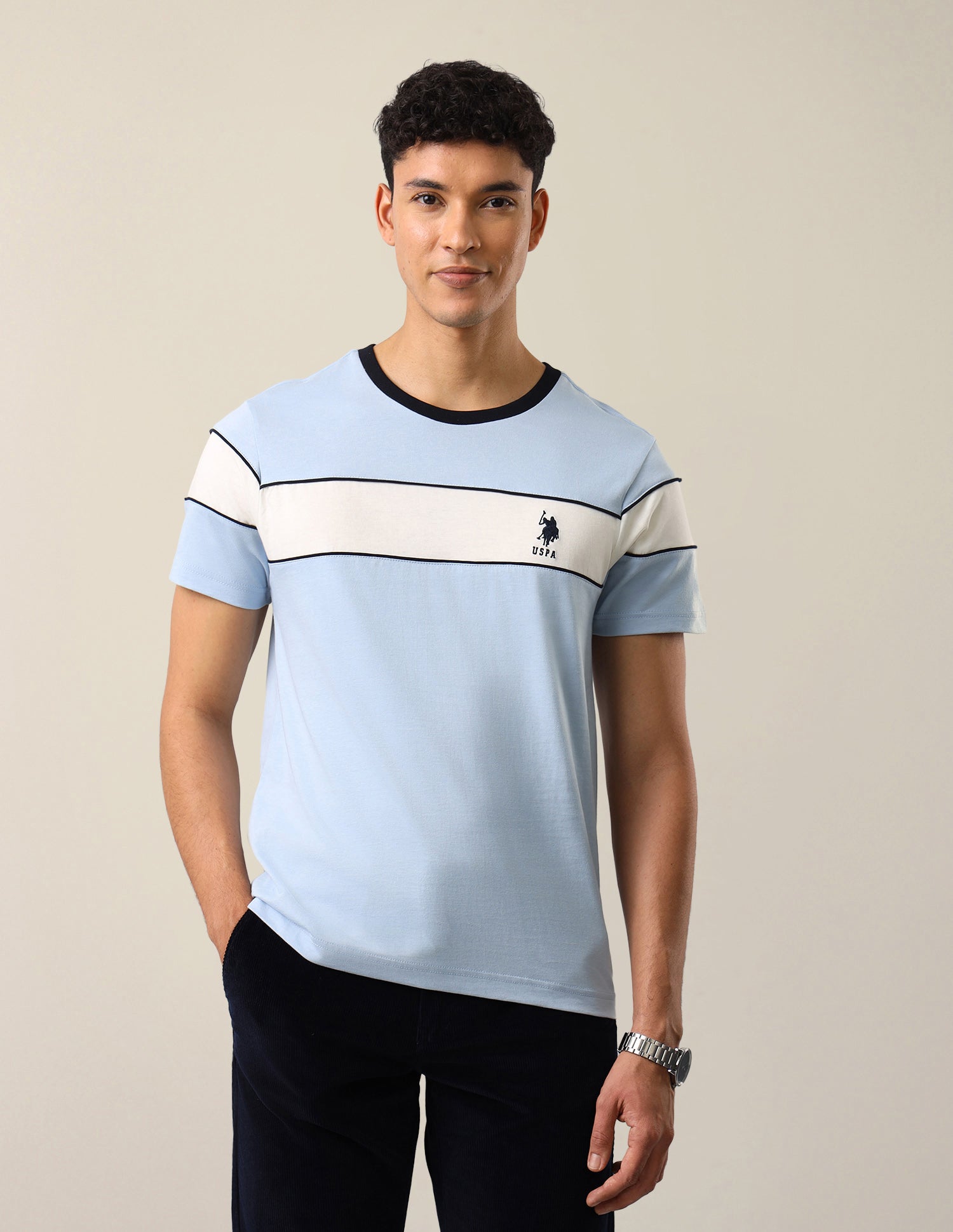 Solid Regular Fit T-Shirt Light Blue - U.S. Polo Assn. India | Large
