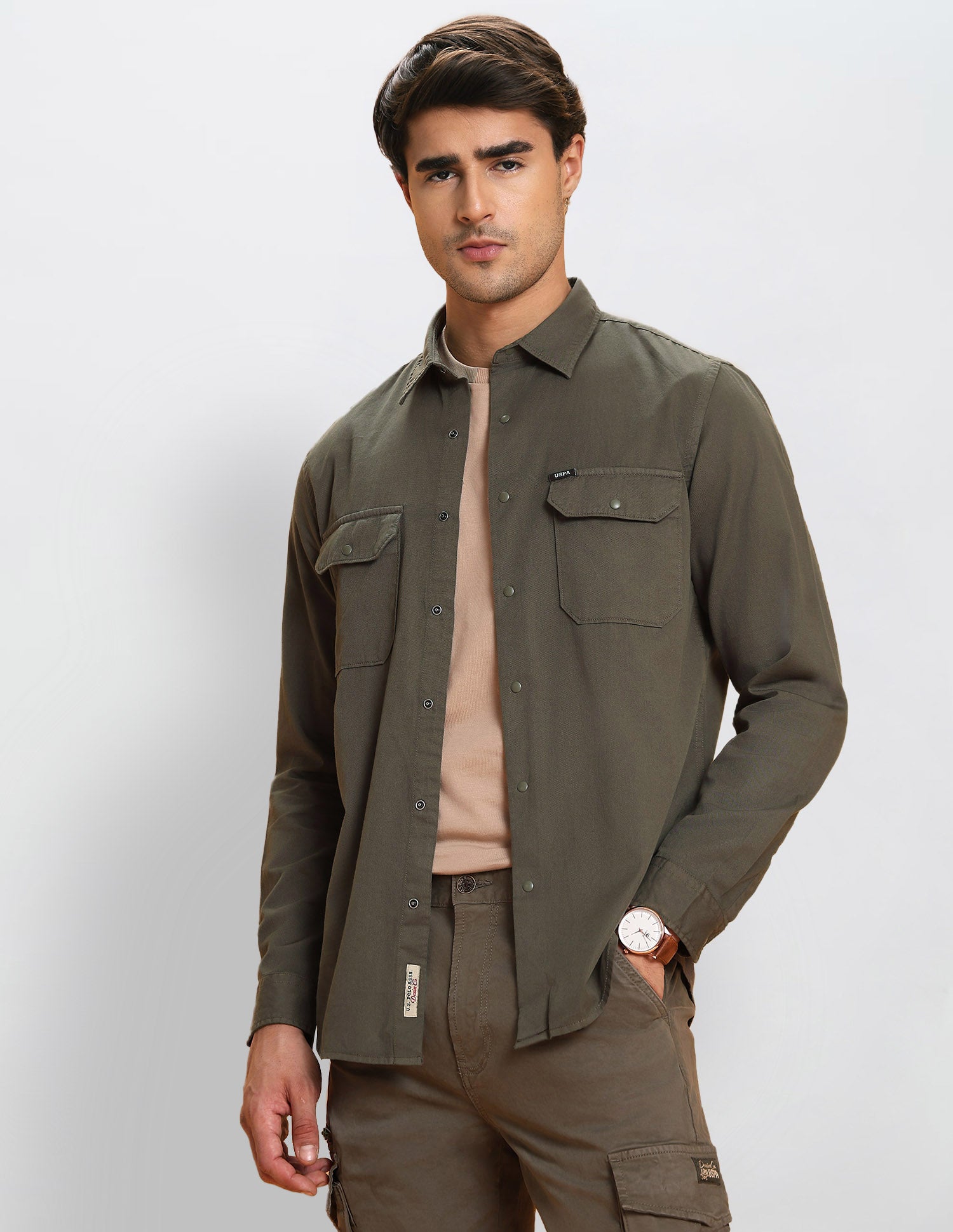 Slim Fit Pure Cotton Shirt Olive - U.S. POLO ASSN. | Large