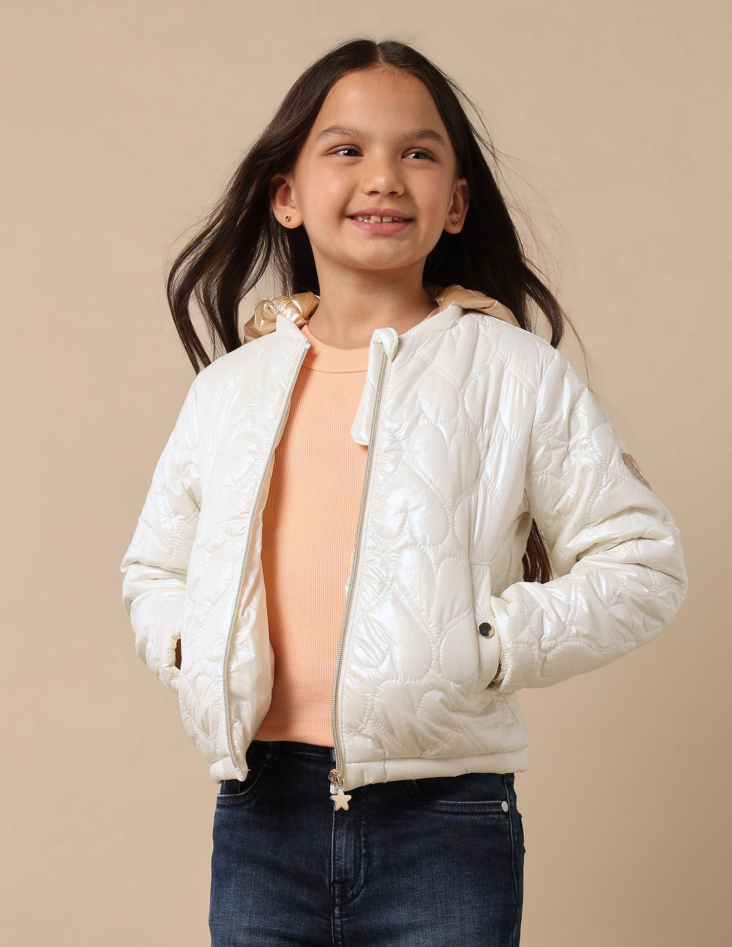 Girls Detachable Hood Quilted Jacket
