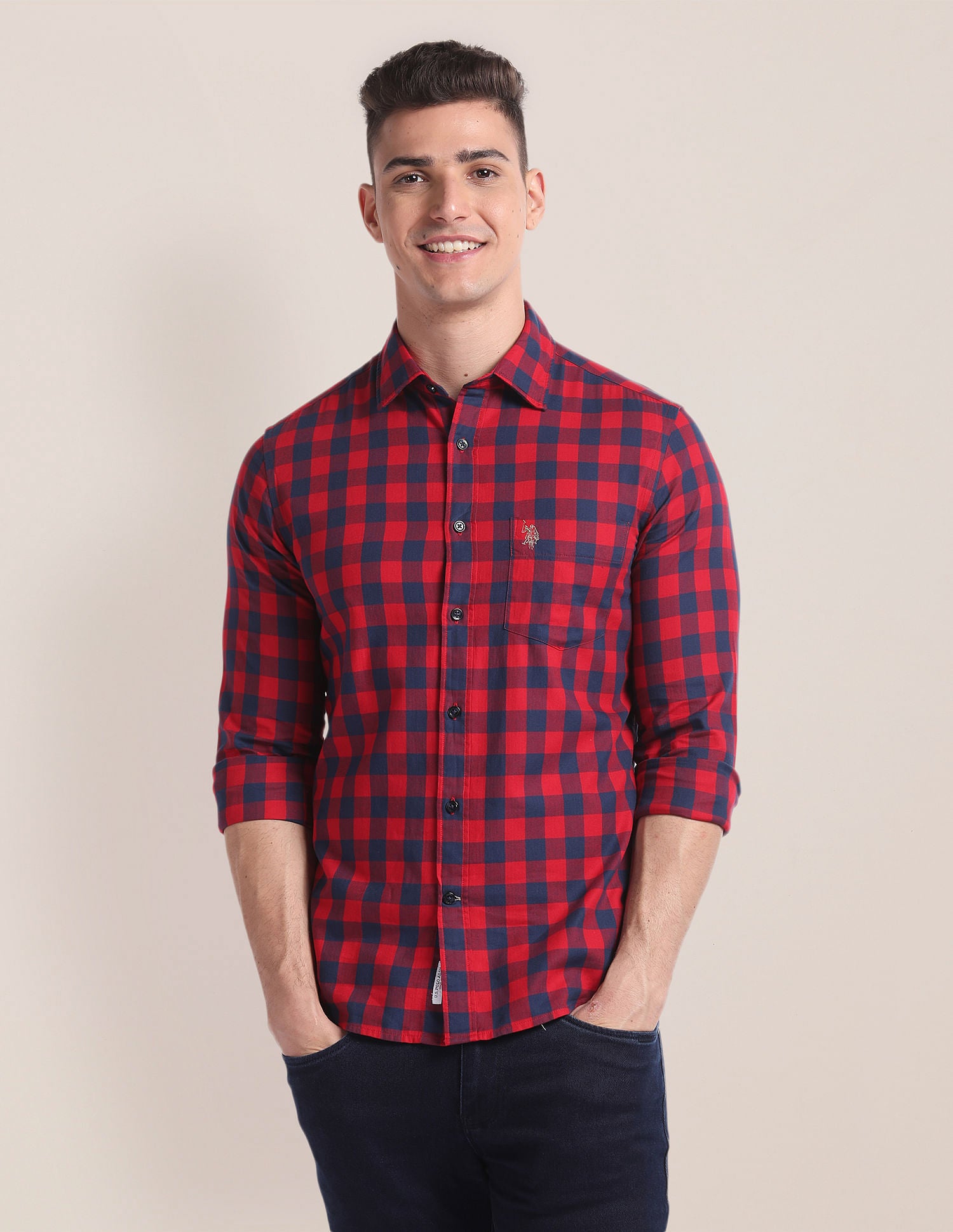 Premium Cotton Buffalo Check Shirt Red - U.S. Polo Assn. India | Large