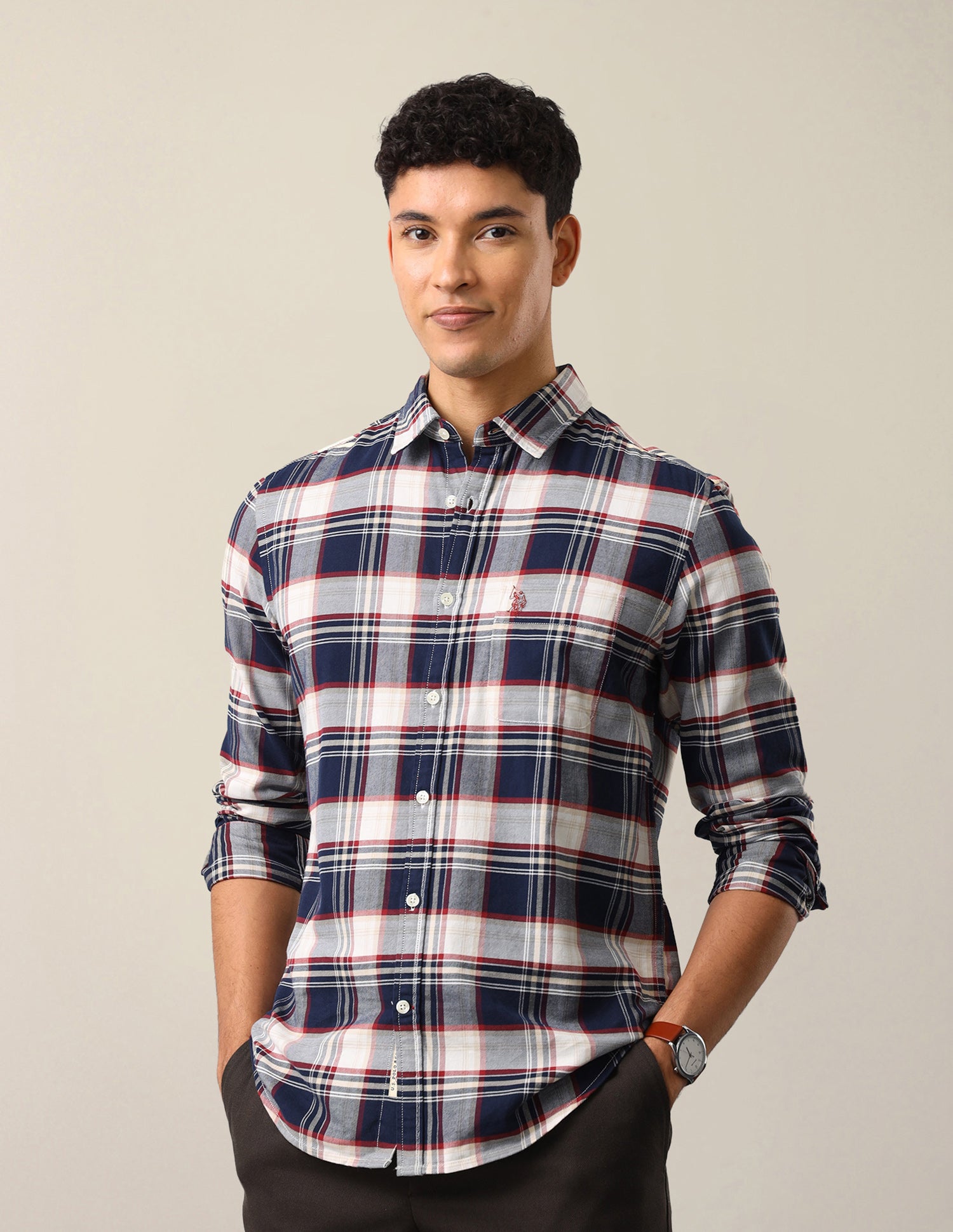 Twill Plaid Checked Shirt Navy - U.S. Polo Assn. India | Large