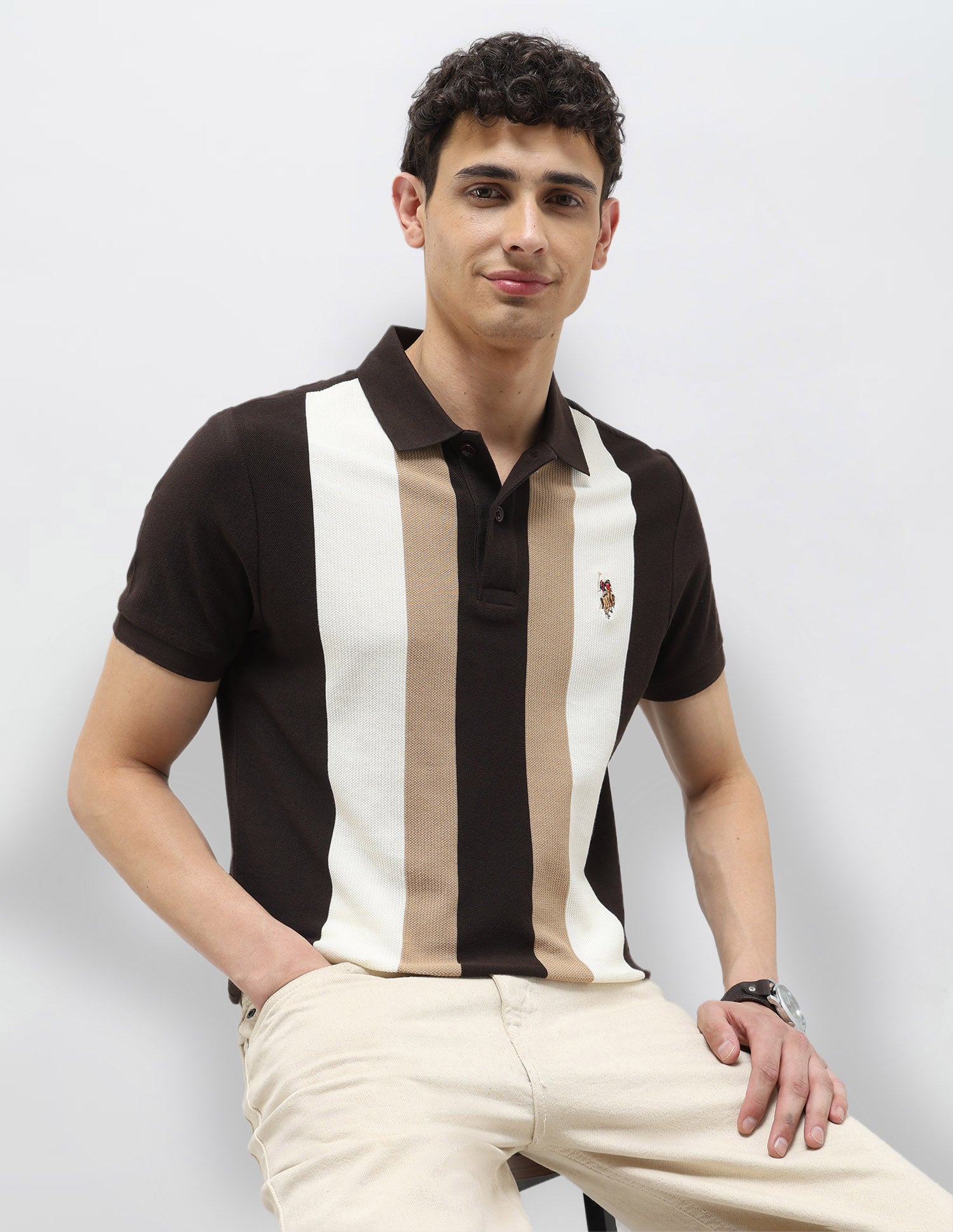 Vertical Striped Regular Fit Polo Shirt Dark Brown - U.S. Polo Assn. India | Large