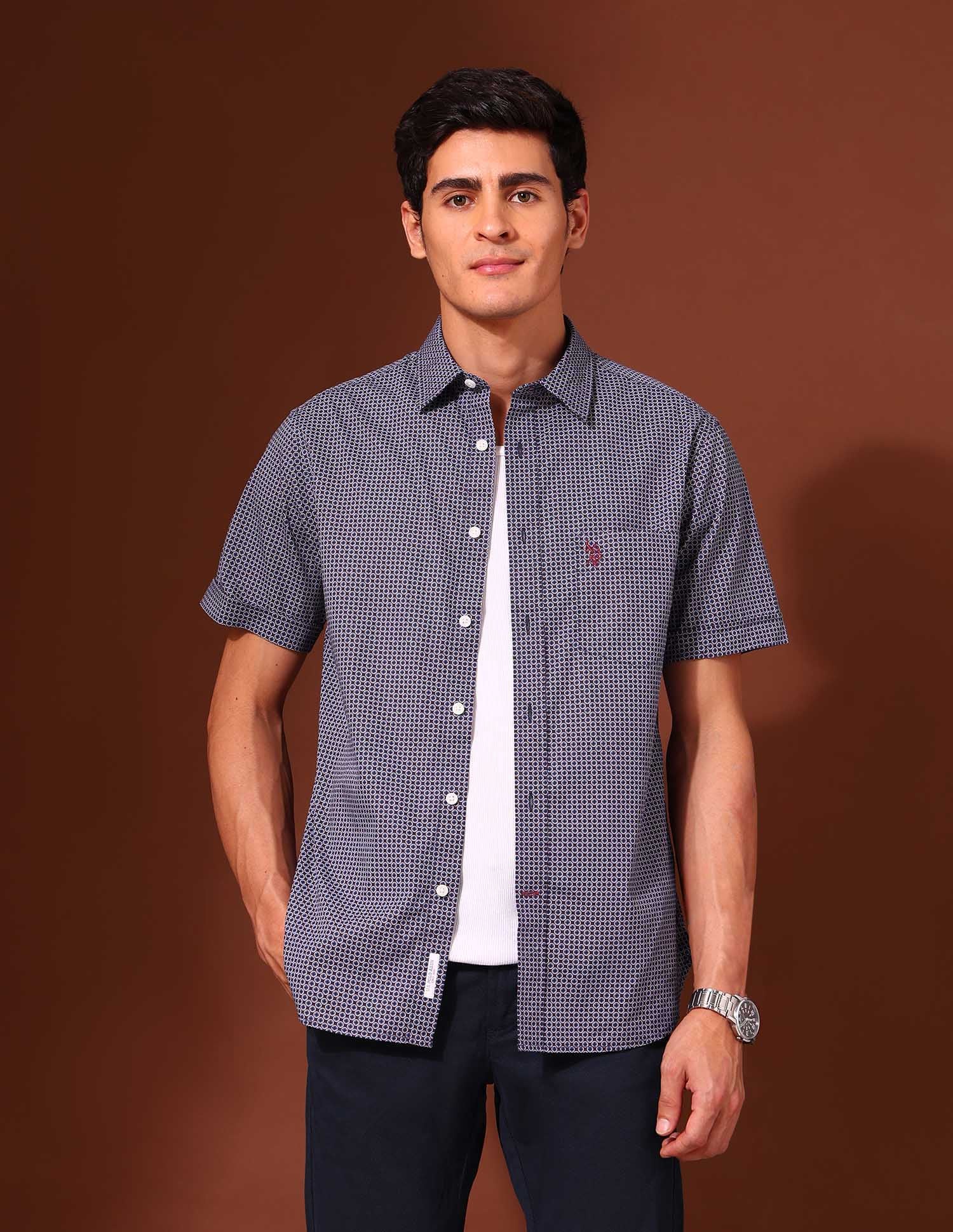 Geometric Printed Tailored Fit Shirt Navy - U.S. Polo Assn. India | Large