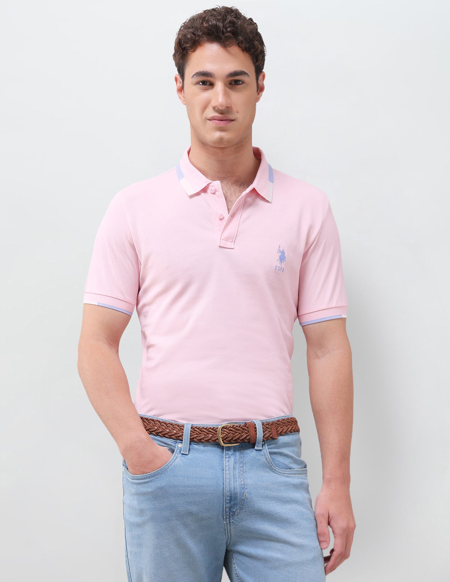 Solid Regular Fit Polo Shirt Light Pink - U.S. Polo Assn. India | Large