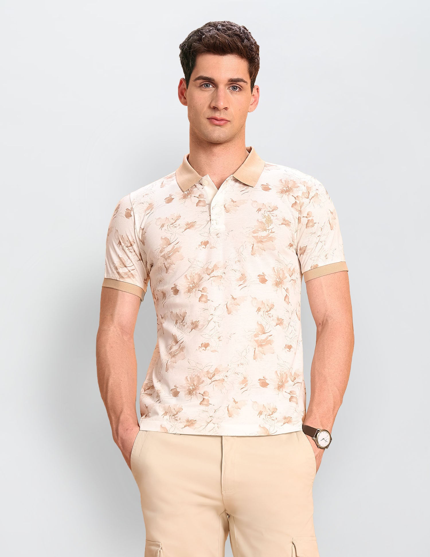 Floral Printed Slim Fit Polo Shirt