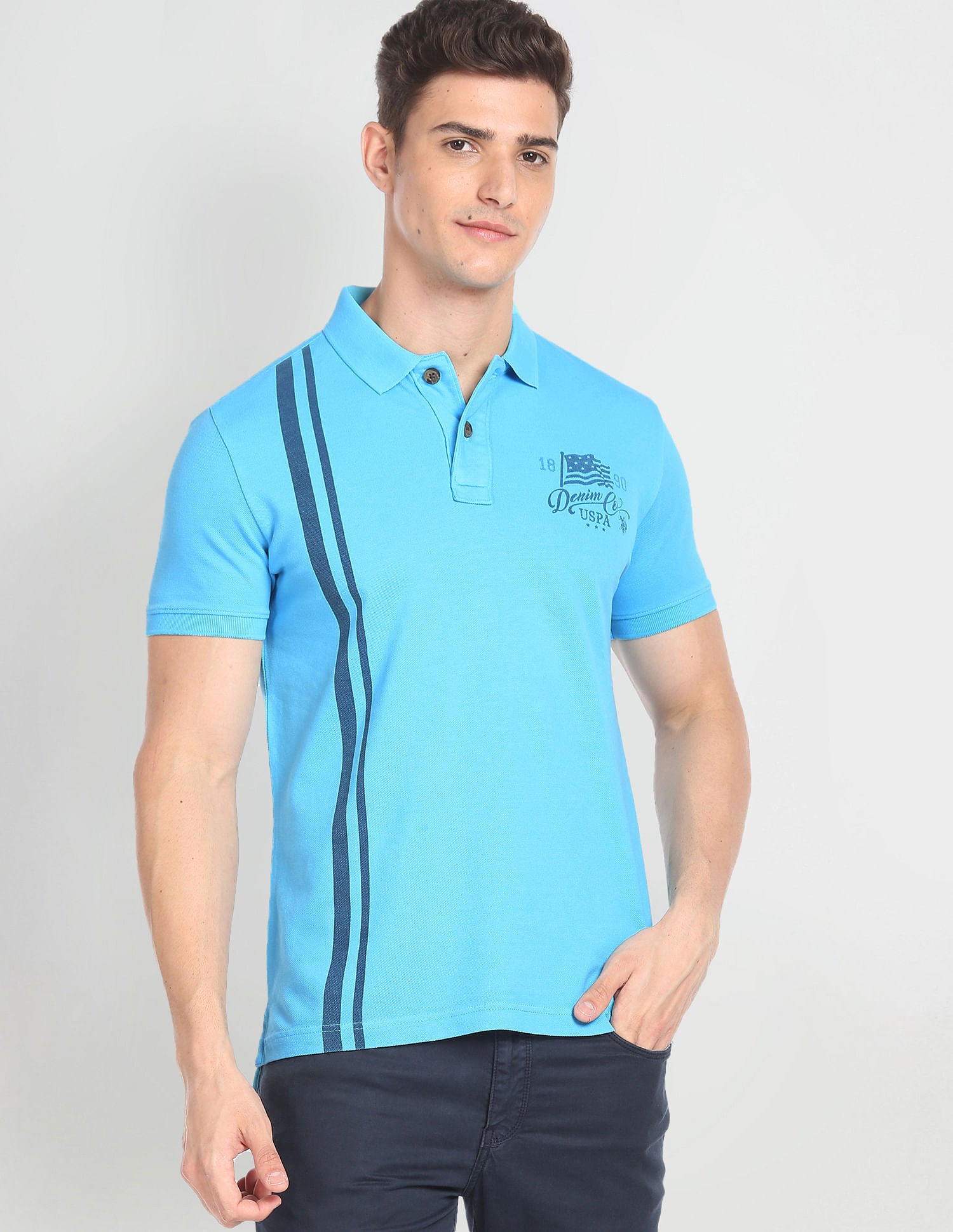 Vertical Stripe Cotton Polo Shirt Blue - U.S. POLO ASSN. | Large