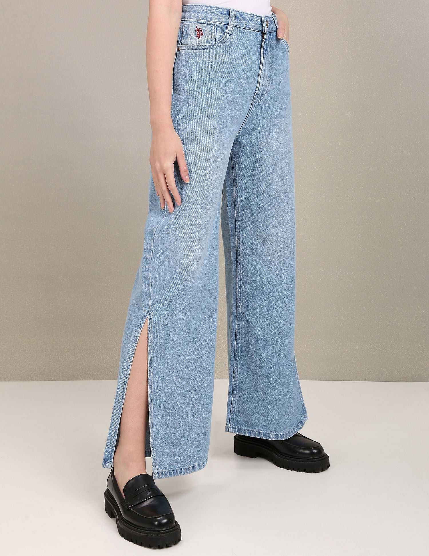 High Rise Slit Flared Fit Jeans Light Blue - U.S. Polo Assn. India | Large