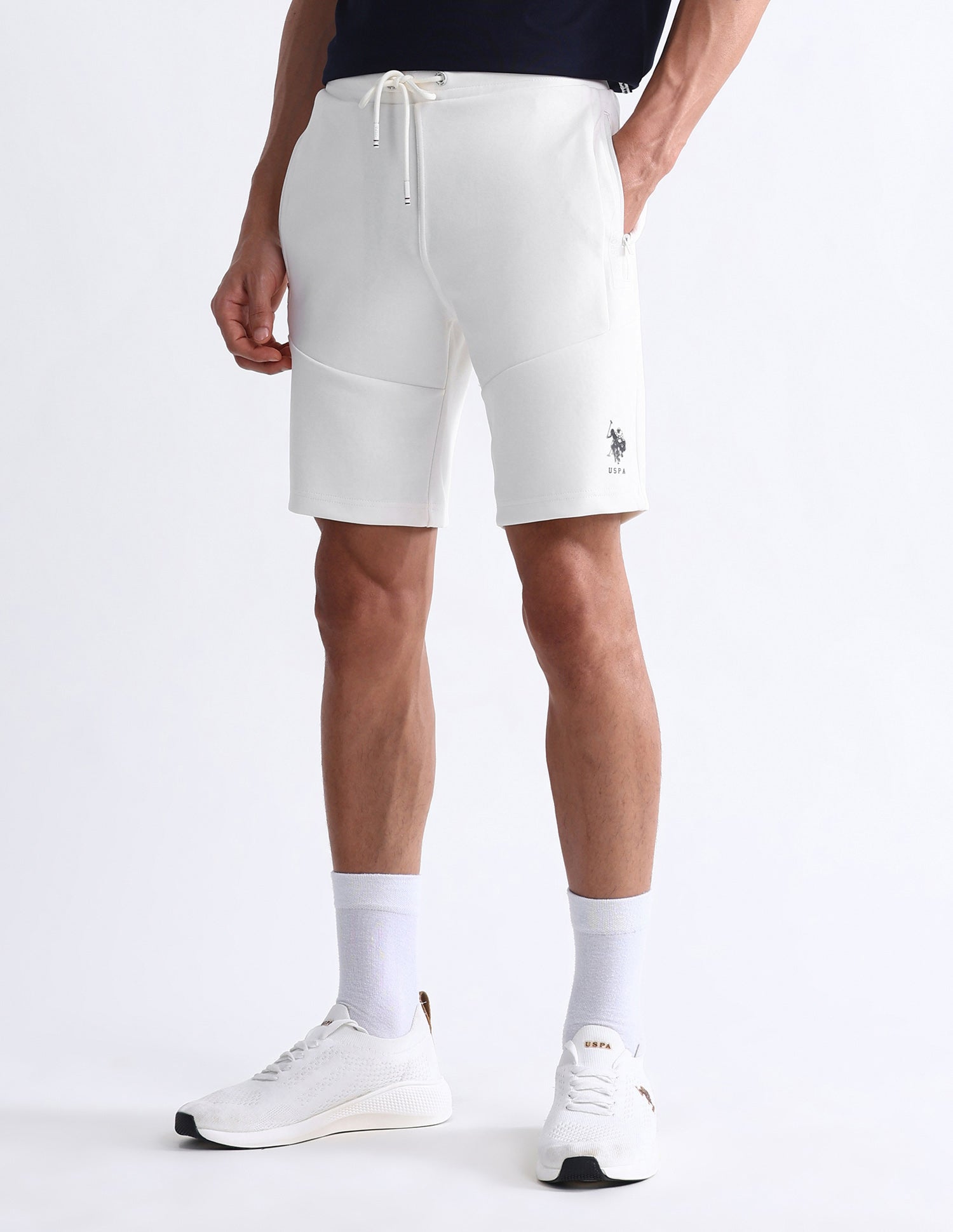 Slim Fit Solid Active Shorts White - U.S. Polo Assn. India | Large