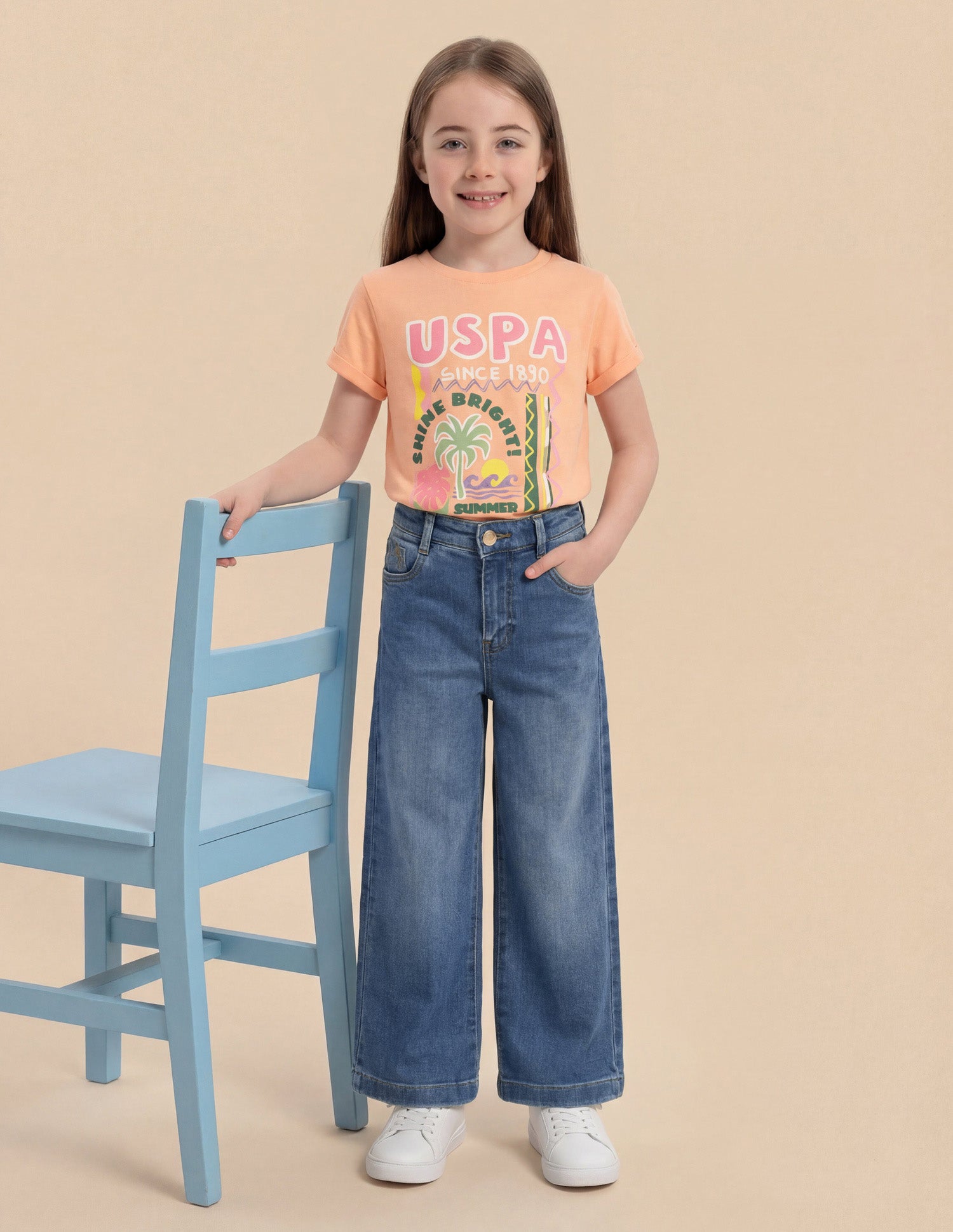 Girls Wide Leg Fit Stone Washed Jeans