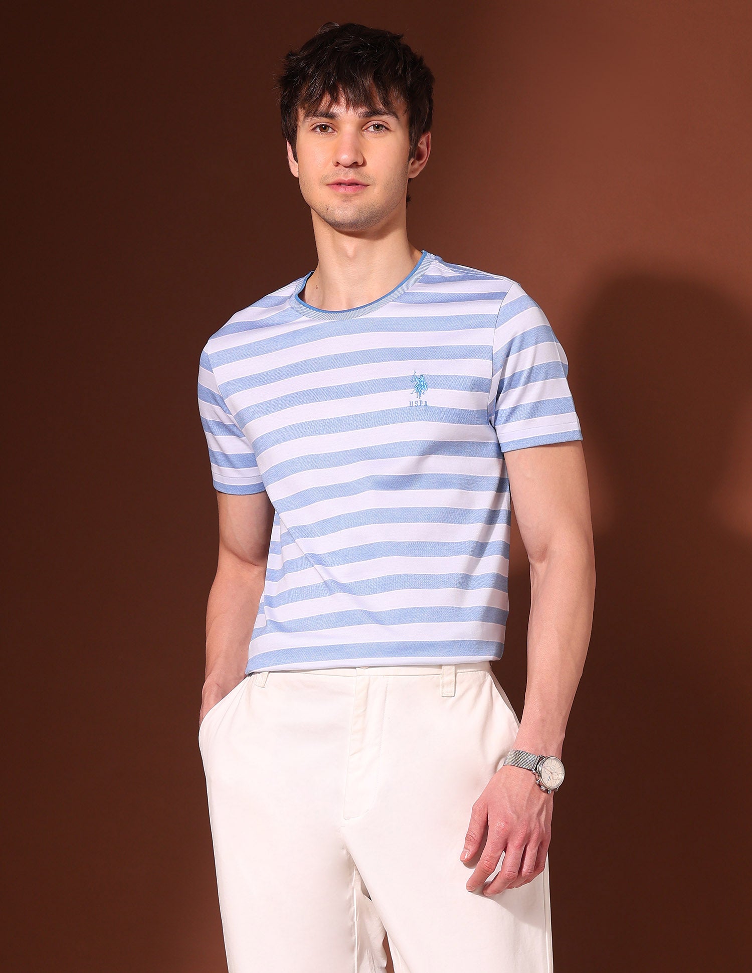 Horizontal Striped Working Holiday T-Shirt Light Blue - U.S. Polo Assn. India | Large