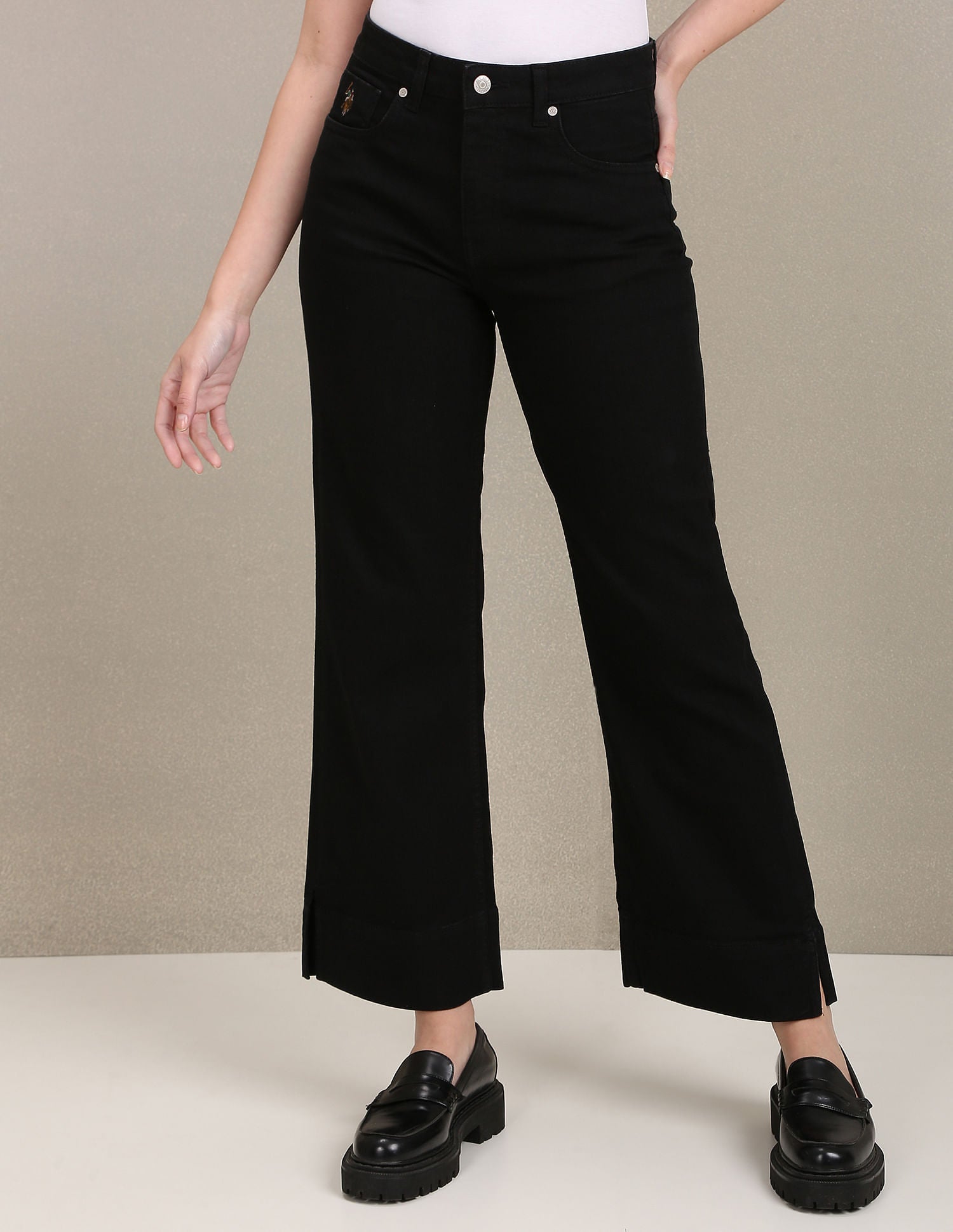 High Rise Flared Slit Jeans Black - U.S. Polo Assn. India | Large