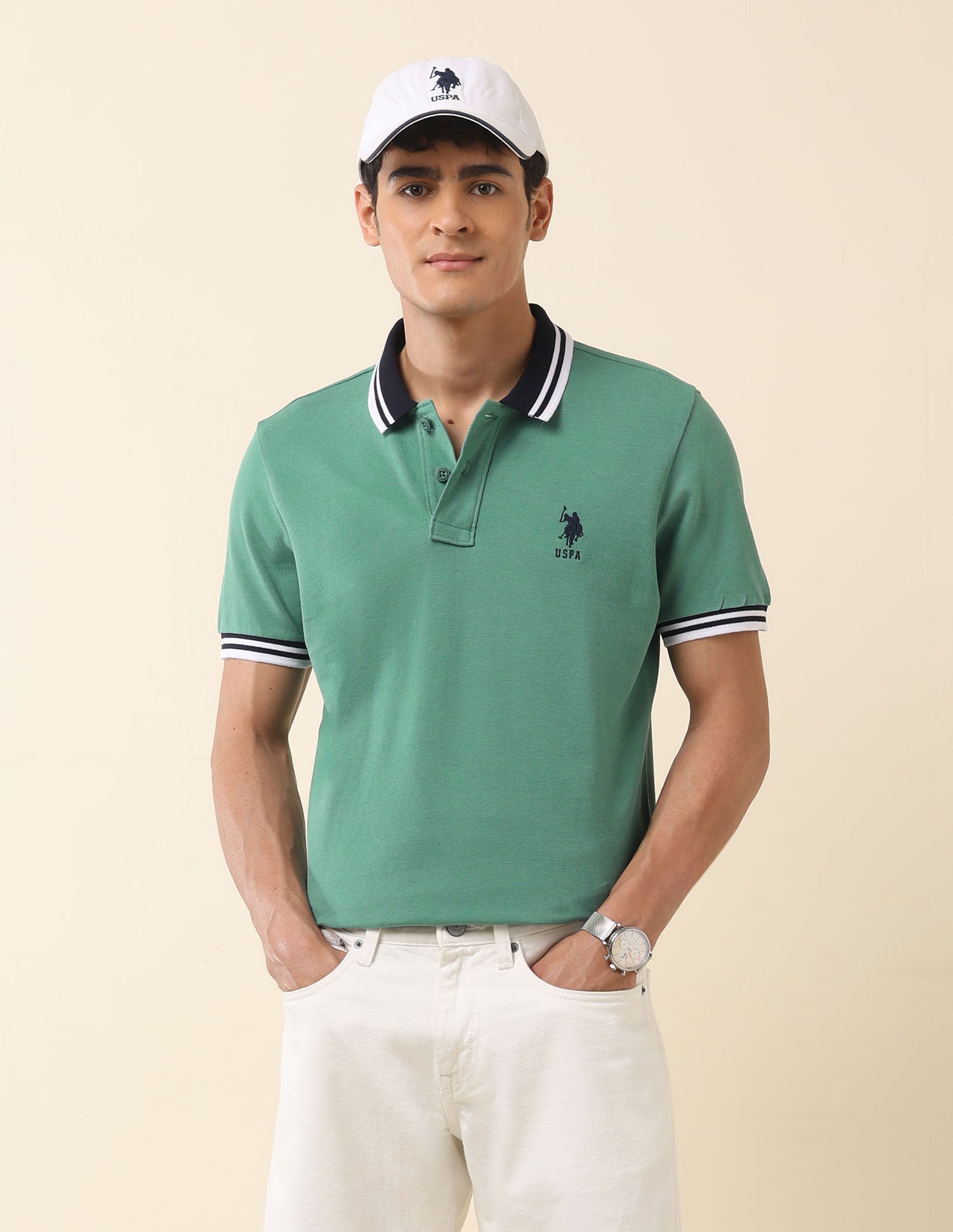 Pure Cotton Slim Fit Classic Polo Shirt Green - U.S. Polo Assn. India | Large