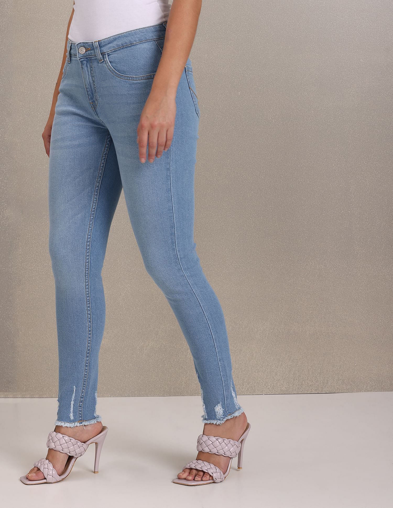 Frayed Hem Rinsed Skinny Fit Jeans Blue - U.S. Polo Assn. India | Large