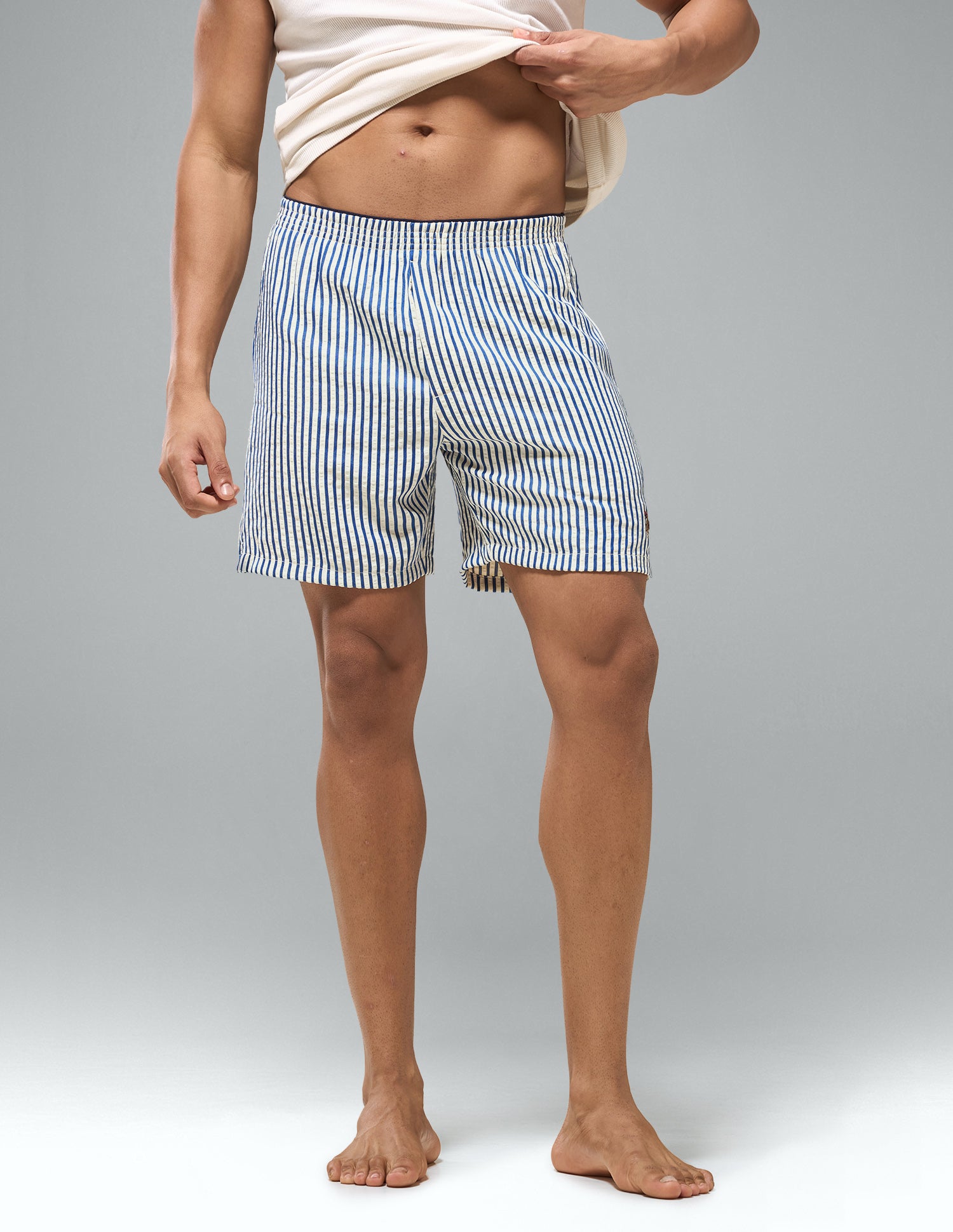 Seersucker Striped OEX22 Boxer Shorts Blue - U.S. Polo Assn. India | Large