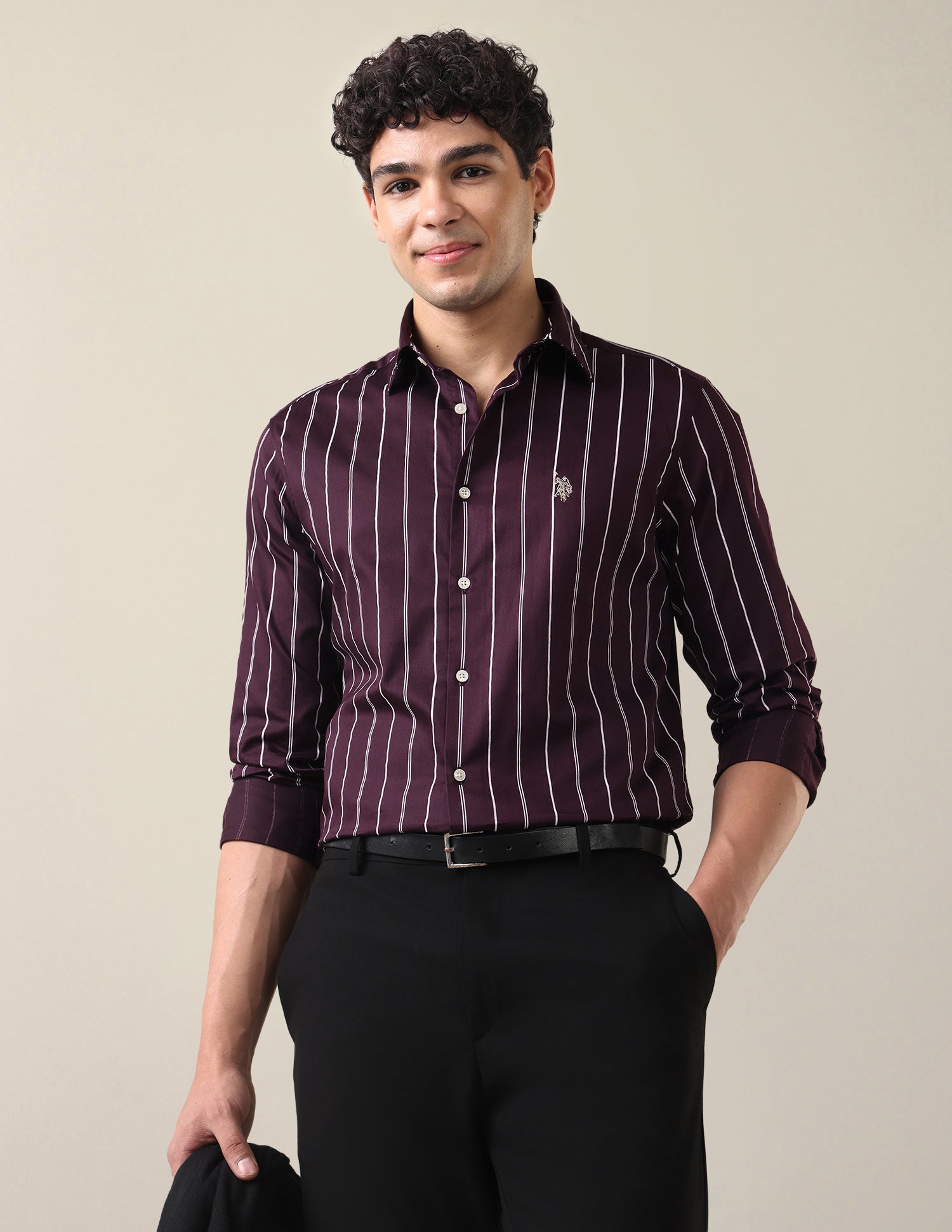 Satin Vertical Striped Shirt Dark Purple - U.S. Polo Assn. India | Large