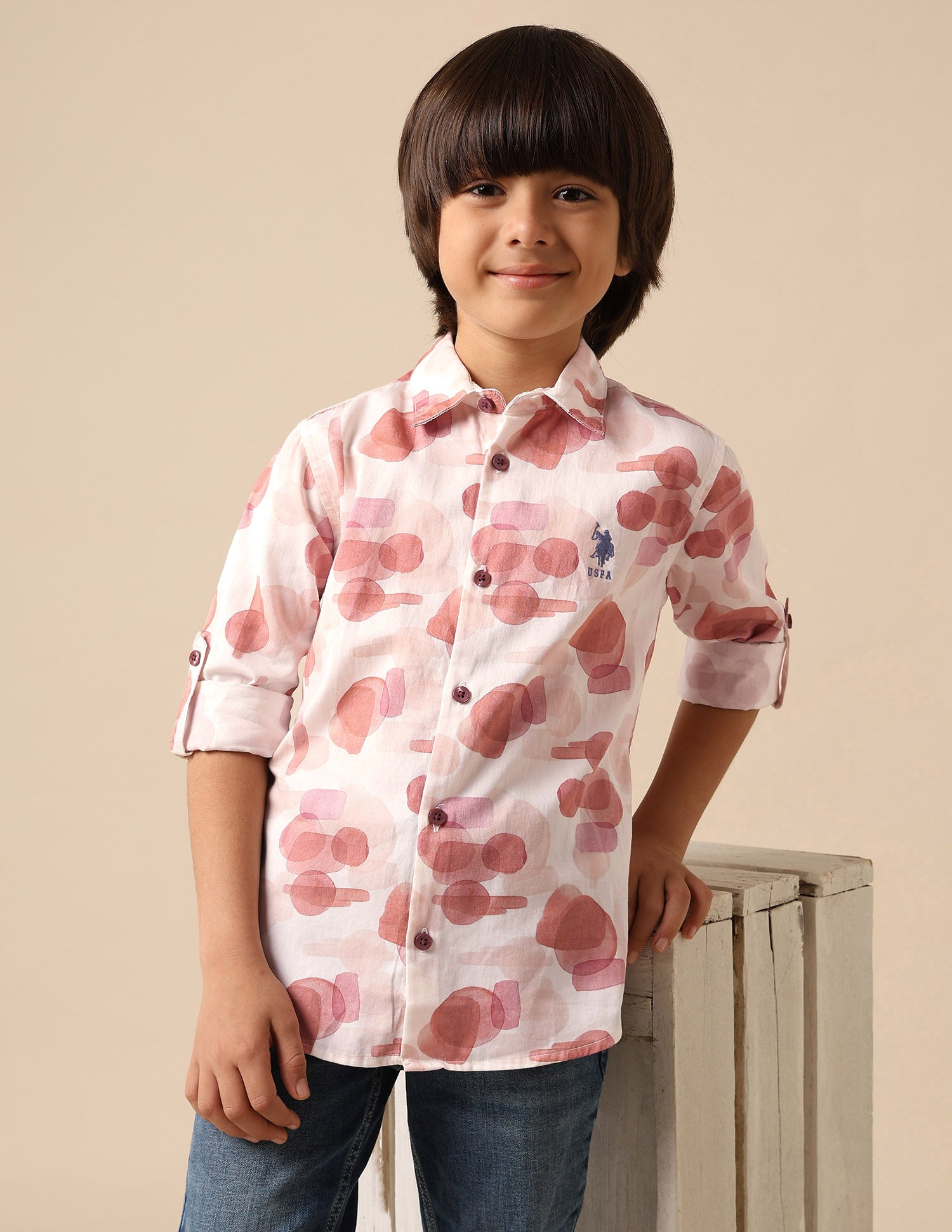 Boys Abstract Printed Satin Shirt
