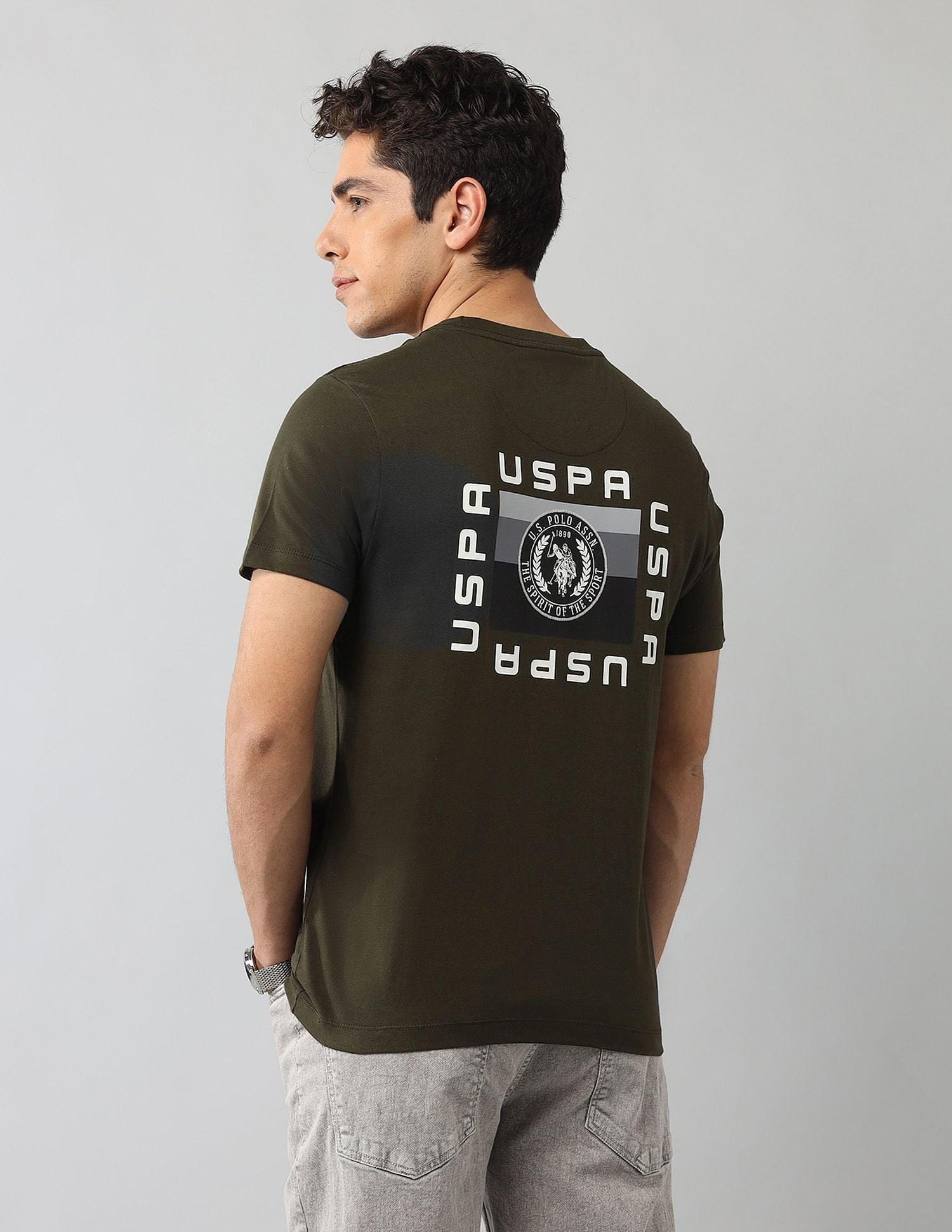 Muscle Fit Graphic Printed T-Shirt Olive - U.S. Polo Assn. India | Large