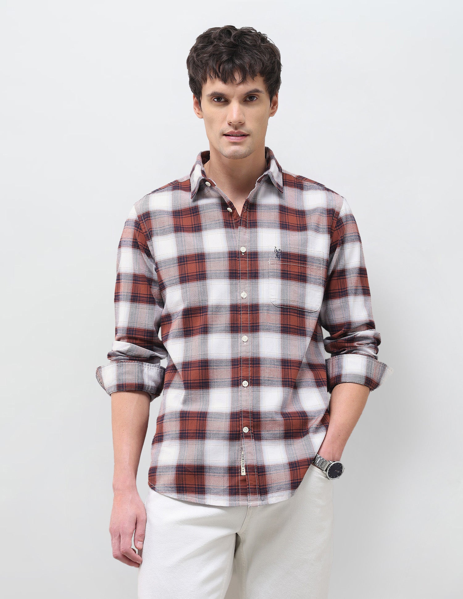 Twill Plaid Checked Shirt Rust - U.S. Polo Assn. India | Large