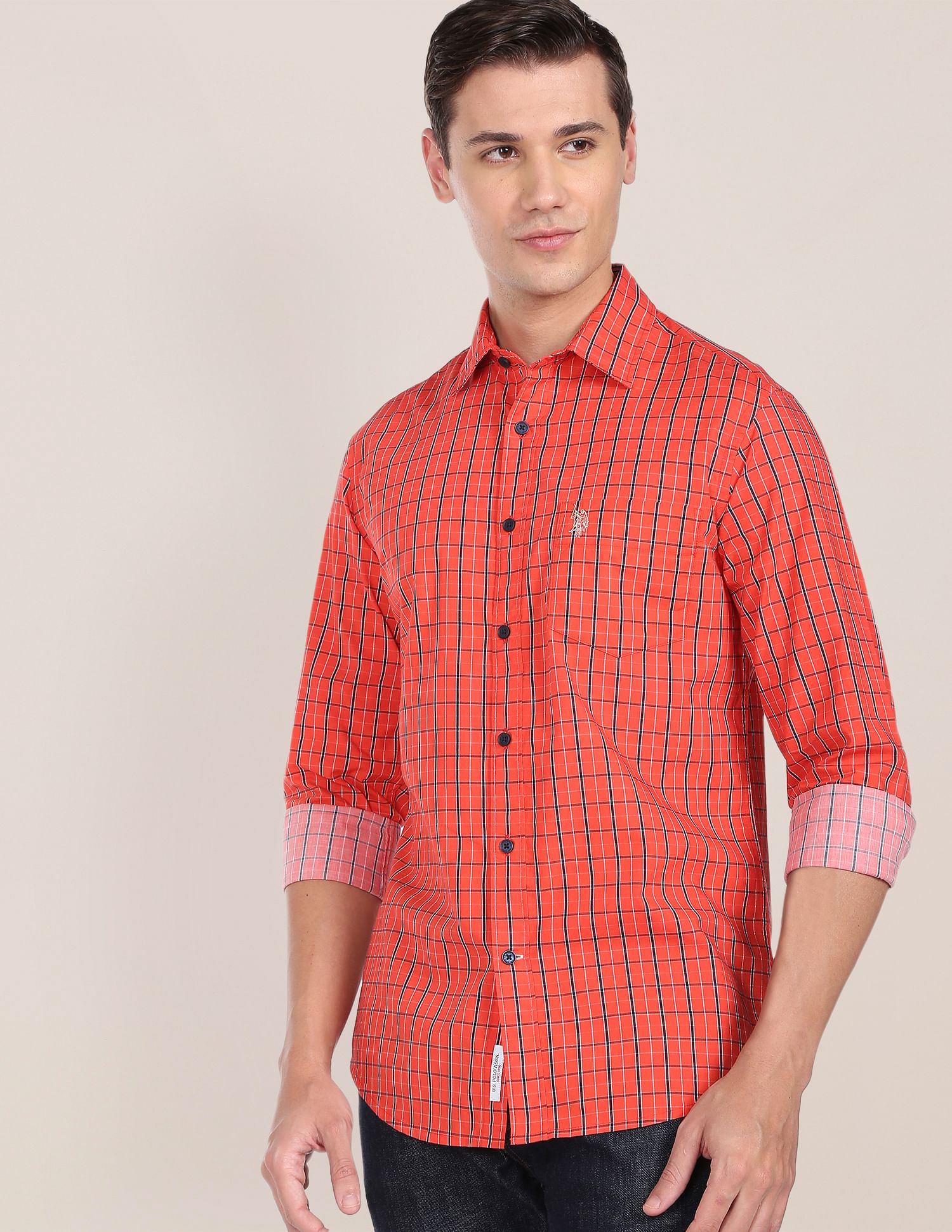 Grid Oxford Shirt Red - U.S. POLO ASSN. | Large