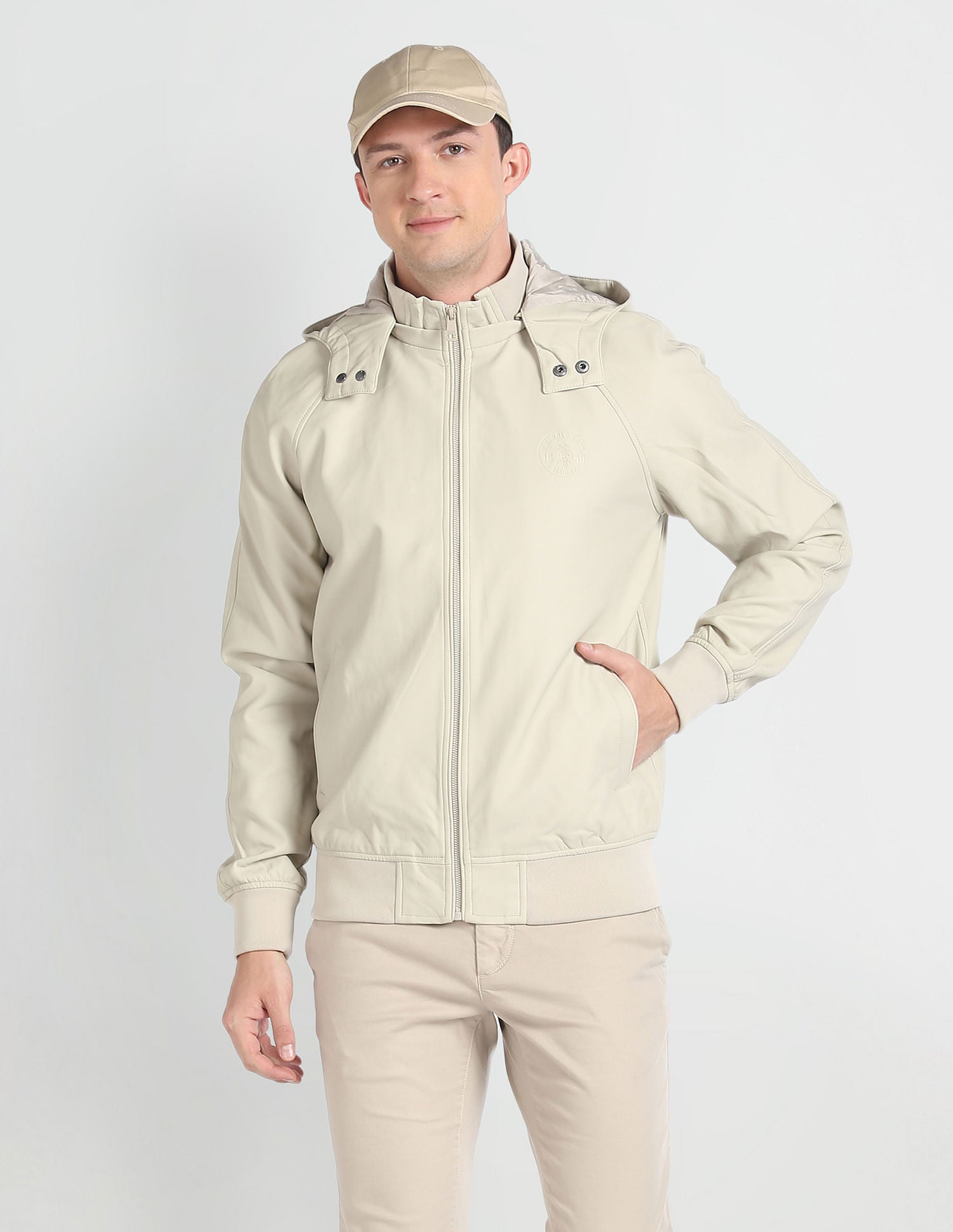 Solid Bomber Jacket Beige - U.S. POLO ASSN. | Large